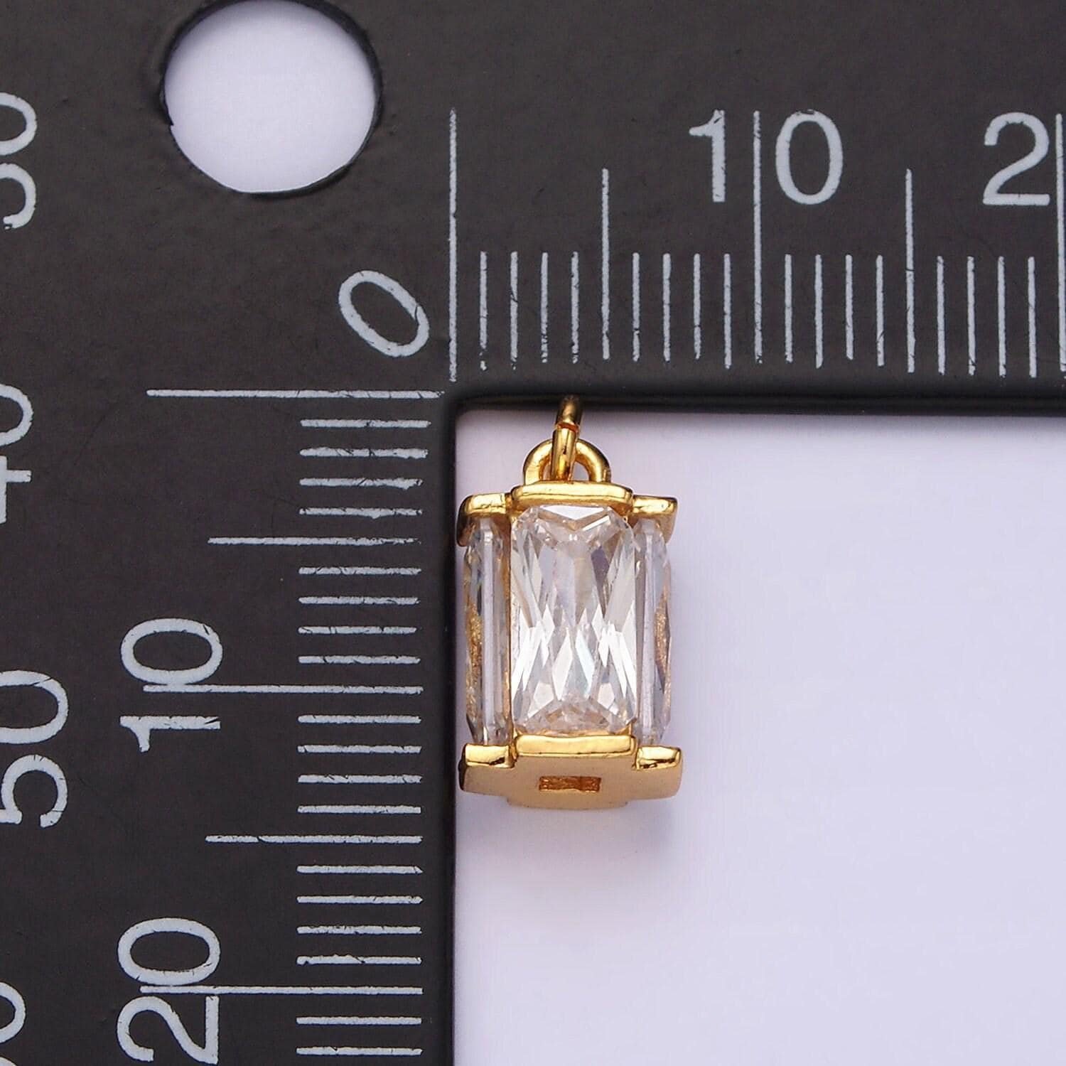 16k gold filled 10mm clear baguette multiple sided tube mini charm | ac856