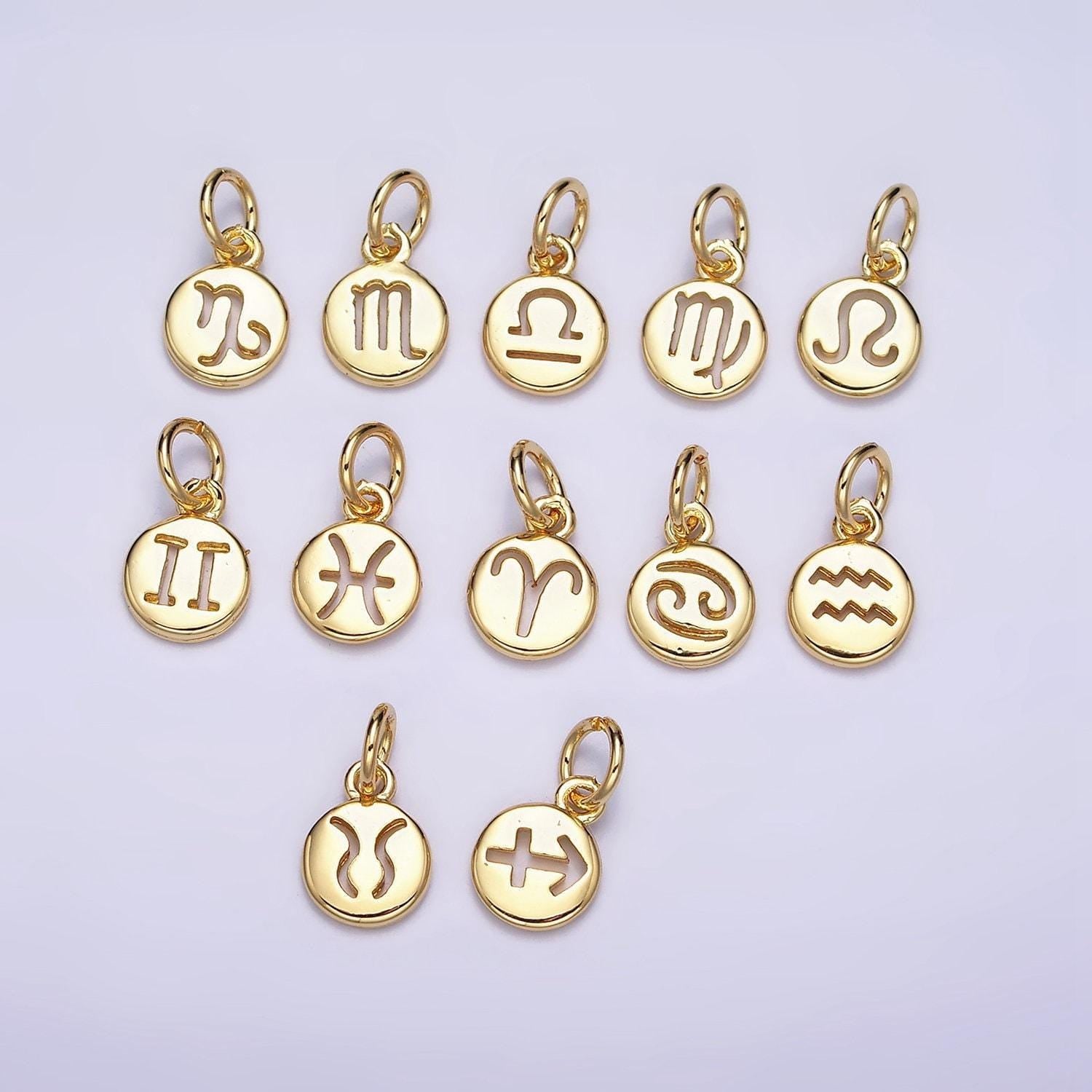 Small zodiac charms gold filled charm astrological zodiac signs, zodiac symbols for add on pendant bracelet earring horoscope charm