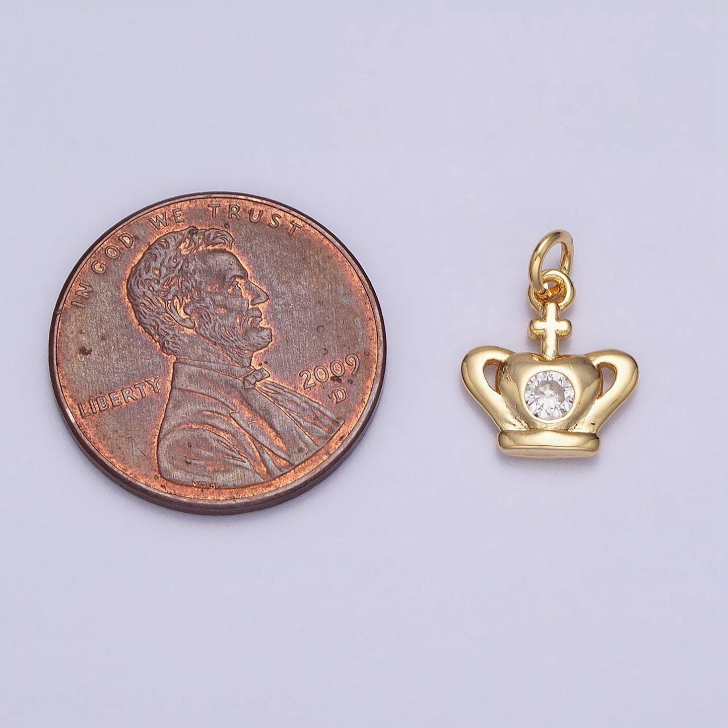 16k gold filled mini royal crown coronation cross clear cz add-on charm | ac1156