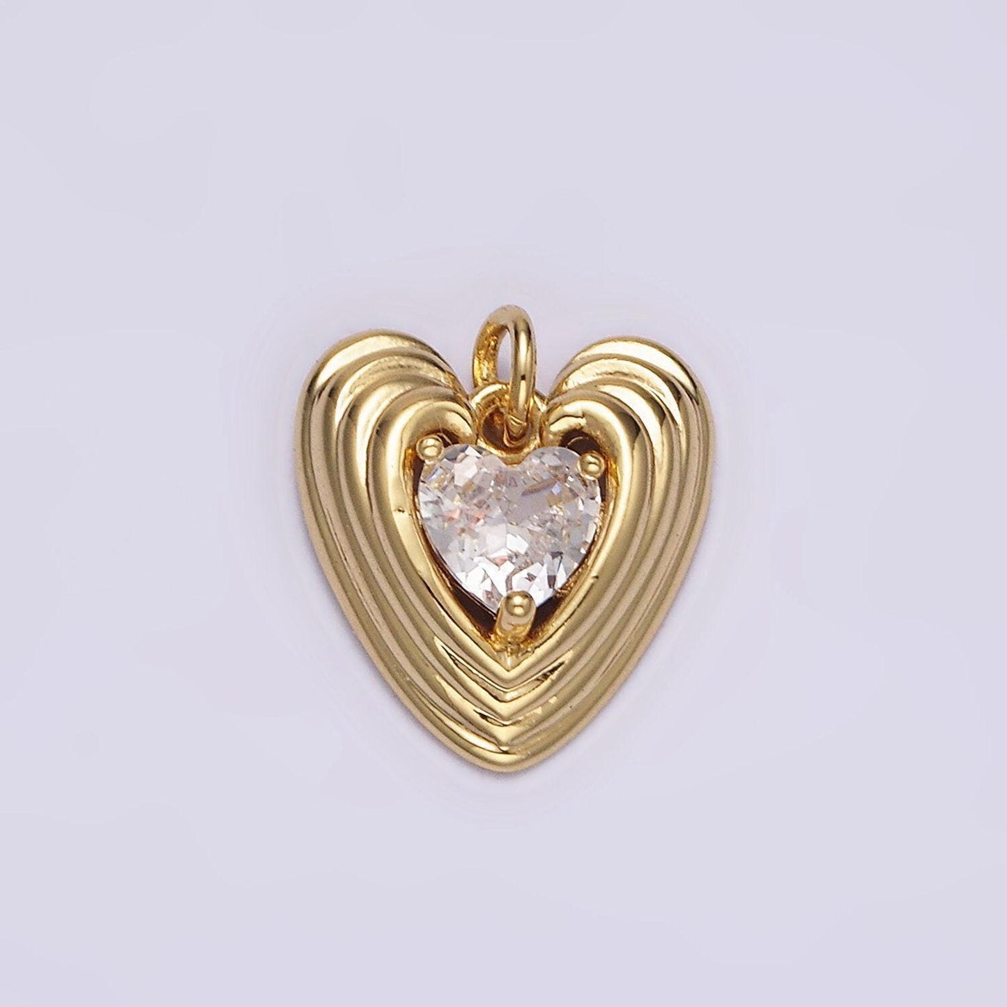 Gold radial heart pendant, 14k gold filled cz sunburst love heart token charm w. decorative edge | n-1489