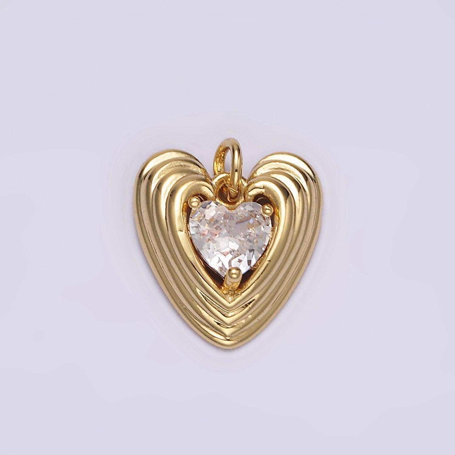 Gold radial heart pendant, 14k gold filled cz sunburst love heart token charm w. decorative edge | n-1489