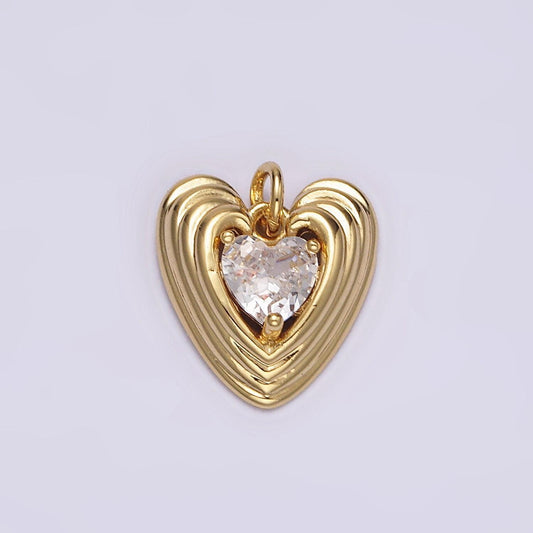 Gold radial heart pendant, 14k gold filled cz sunburst love heart token charm w. decorative edge | n-1489
