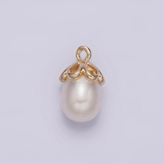14k gold filled 13mm drop freshwater pearl open teardrop charm | n1046