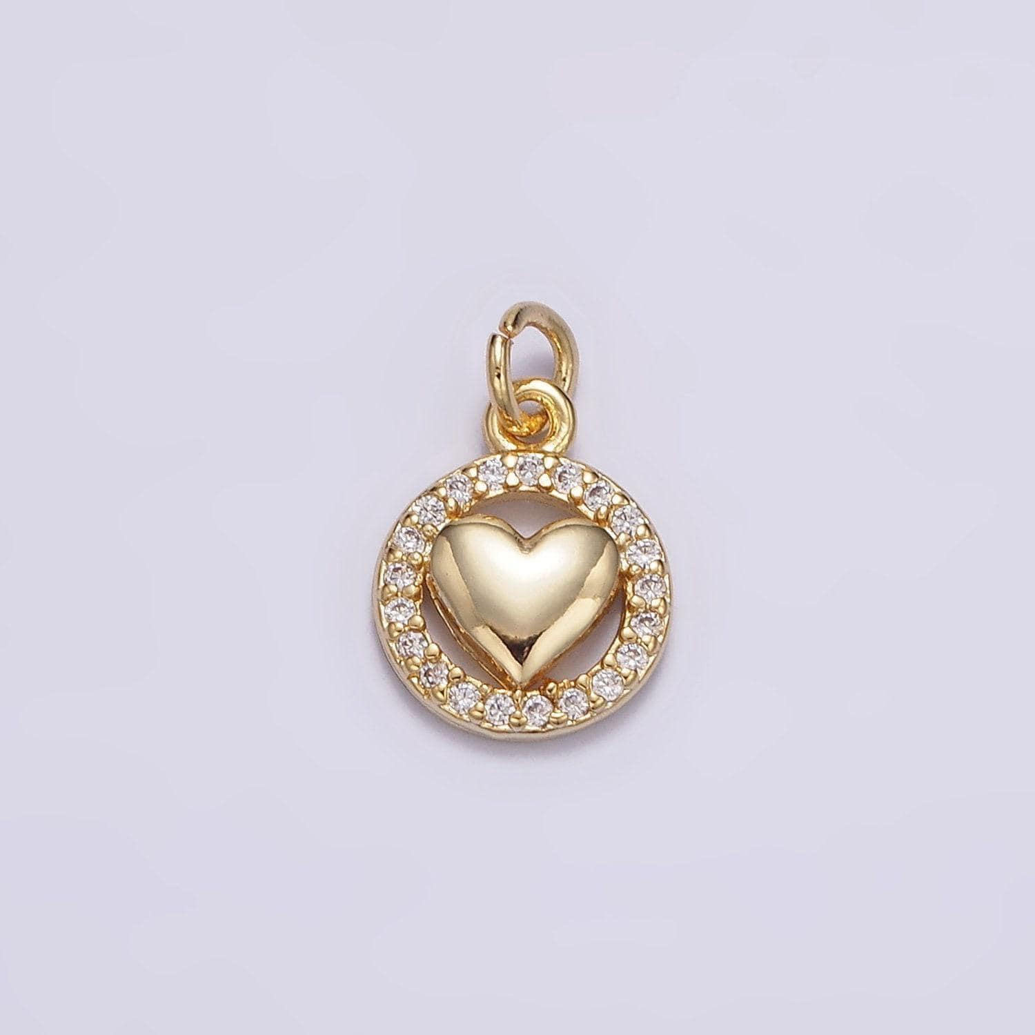 16k gold filled heart open micro paved cz round add-on charm | n967