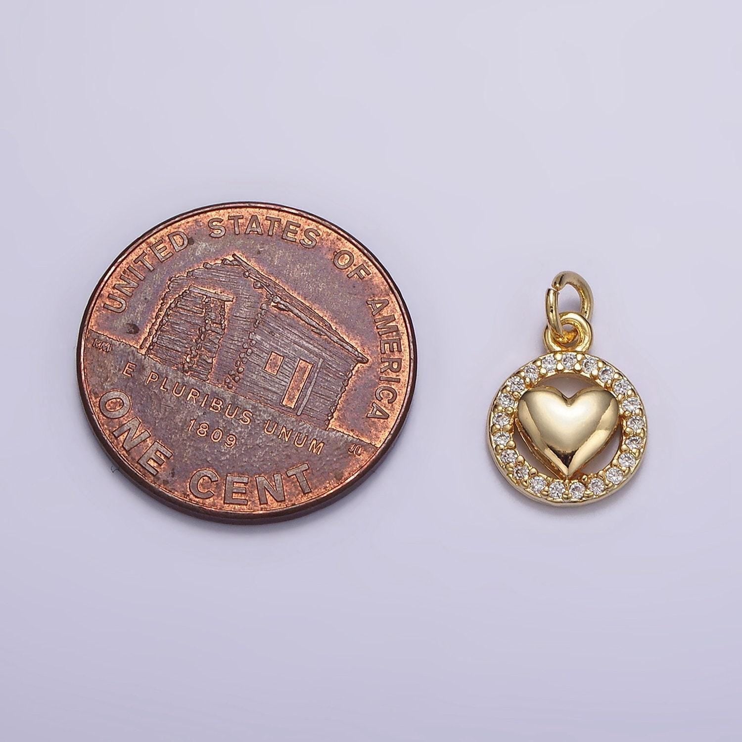 16k gold filled heart open micro paved cz round add-on charm | n967
