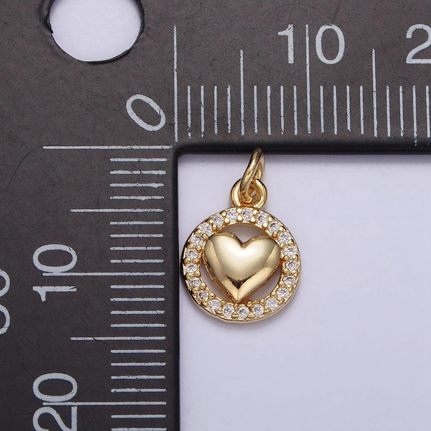 16k gold filled heart open micro paved cz round add-on charm | n967