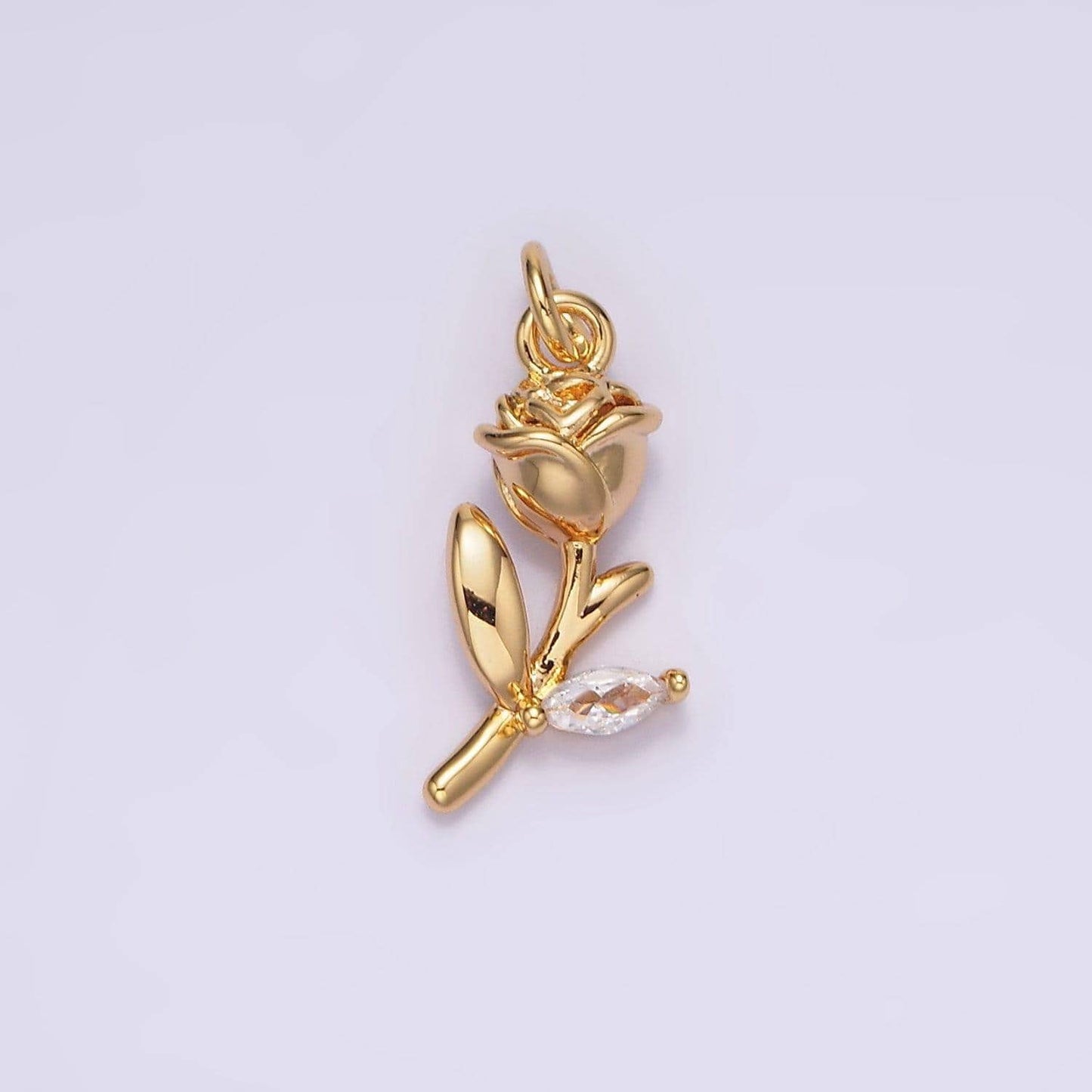 18k gold filled 15mm rose flower clear marquise cz leaf charm | n1762