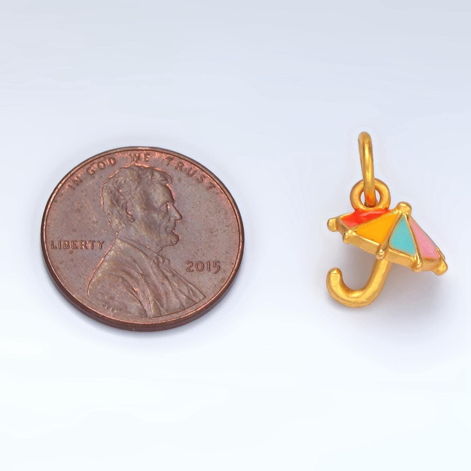 24k gold filled mini children's enamel open umbrella charm | m-143