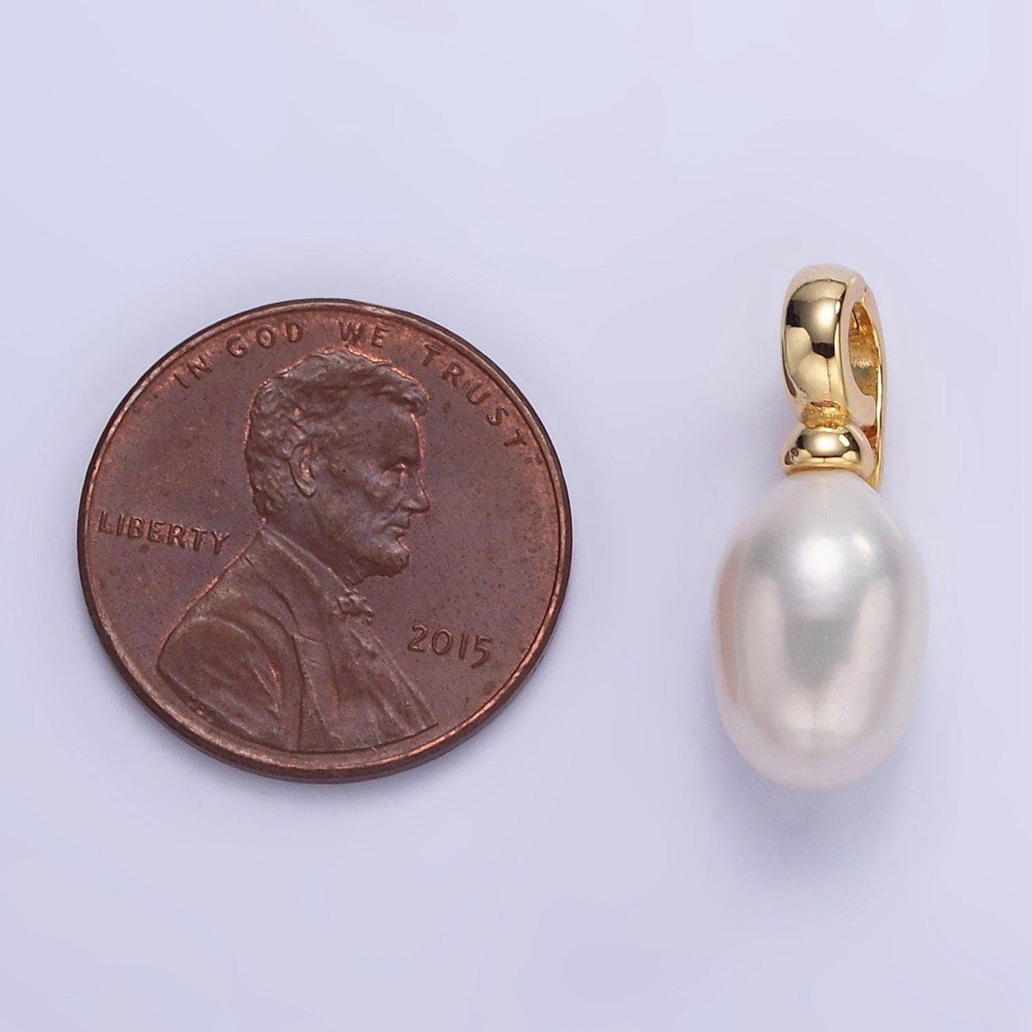 Dainty white potato pearl charm with 18k gold filled hinged pull clasp charm bail p-1889