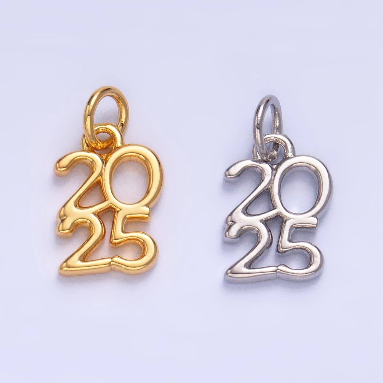 Dainty gold filled 2025 year letter charms pendant diy jewelry making charm for new years eve gift jewelry graduation hat ornament