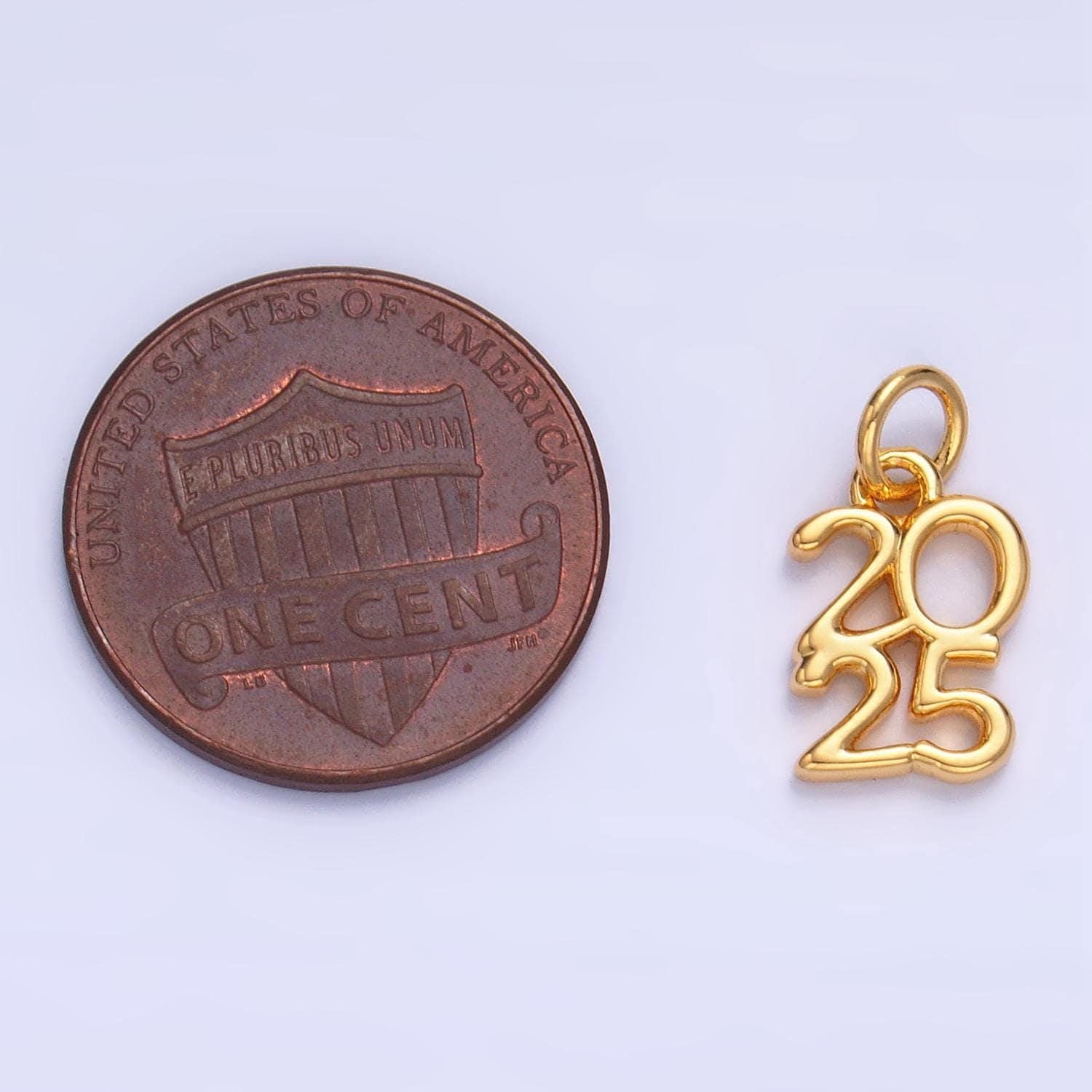 Dainty gold filled 2025 year letter charms pendant diy jewelry making charm for new years eve gift jewelry graduation hat ornament