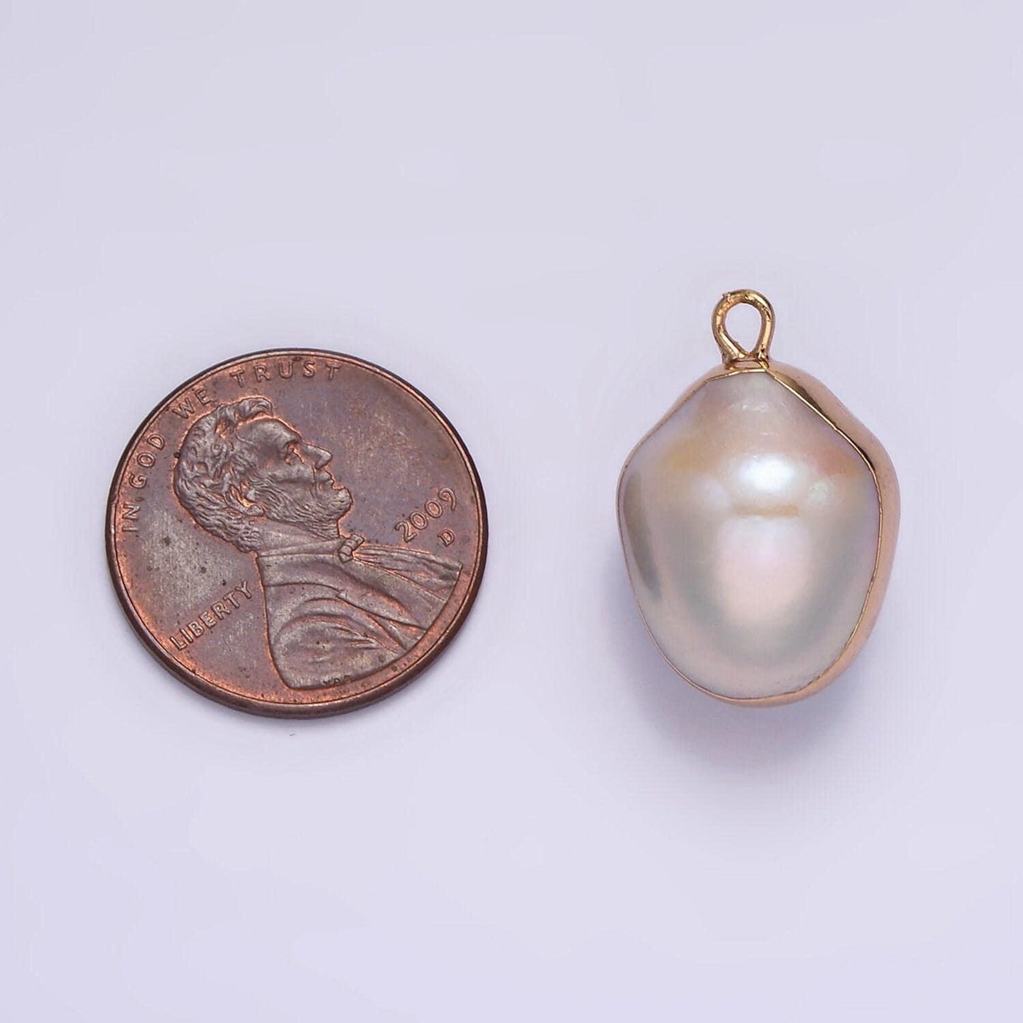 Natural baroque pearl charm, freeform oval pearl pendant, freeform natural baroque pearl charm, gold plated edged pearl pendant p1616
