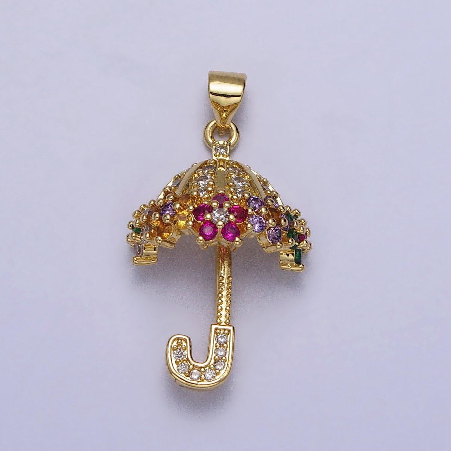 Dainty gold cubic umbrella charm micro pave umbrella pendant for necklace jewelry craft supplies aa-019
