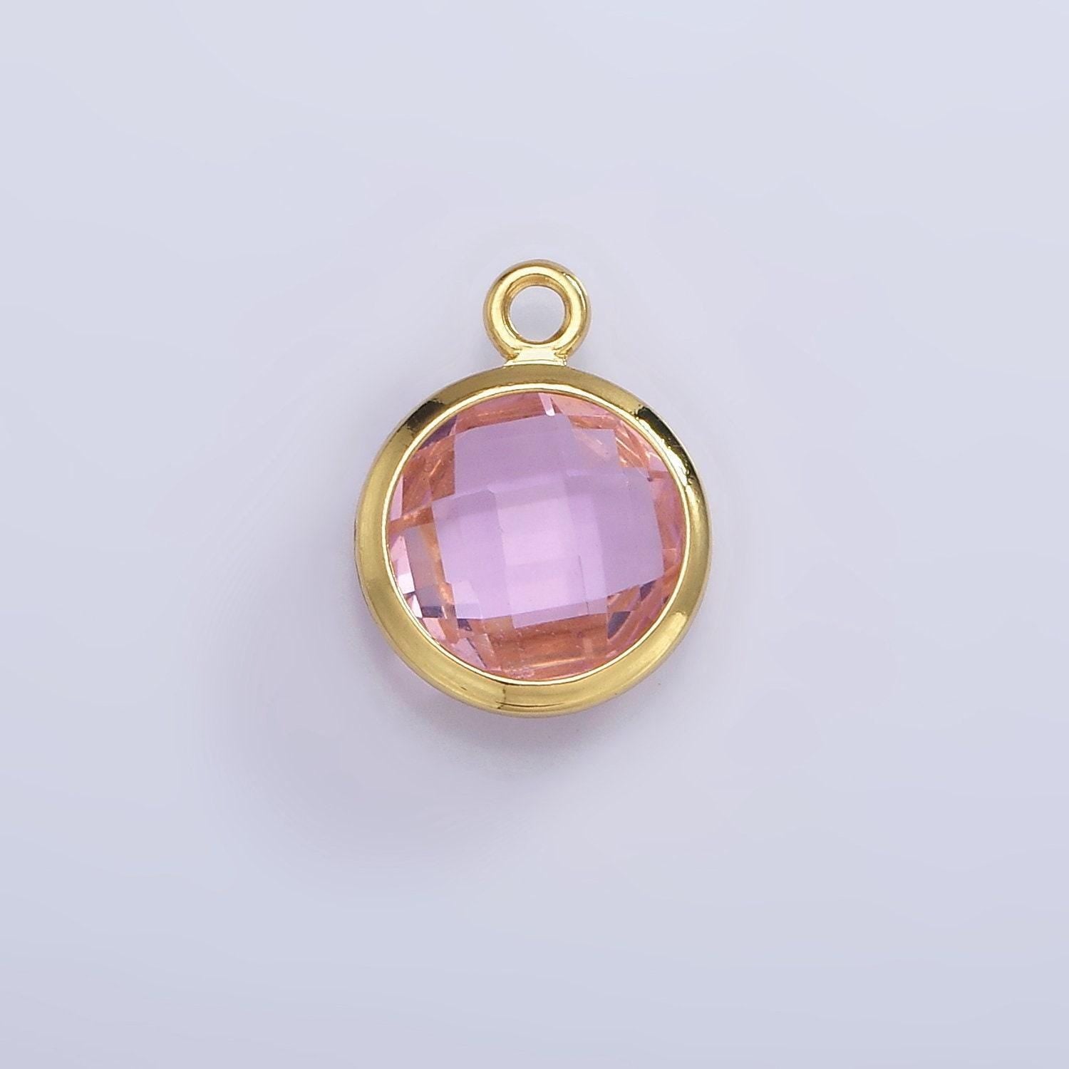 9mm round birthstone cubic zirconia circle gold charm add on component for jewelry making | n-1209 n-1210