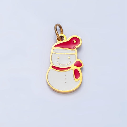 Enamel snowman stainless steel christmas holiday charm | p-1372