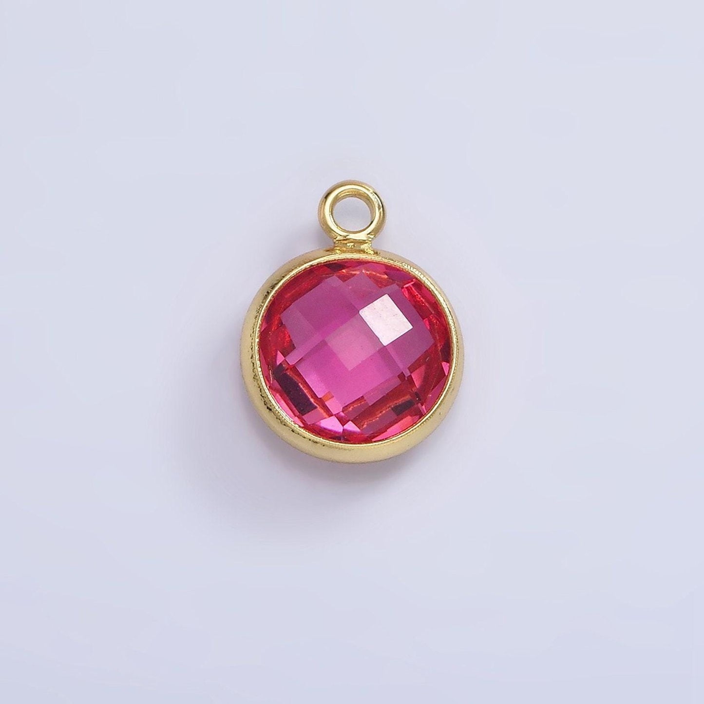 9mm round birthstone cubic zirconia circle gold charm add on component for jewelry making | n-1209 n-1210