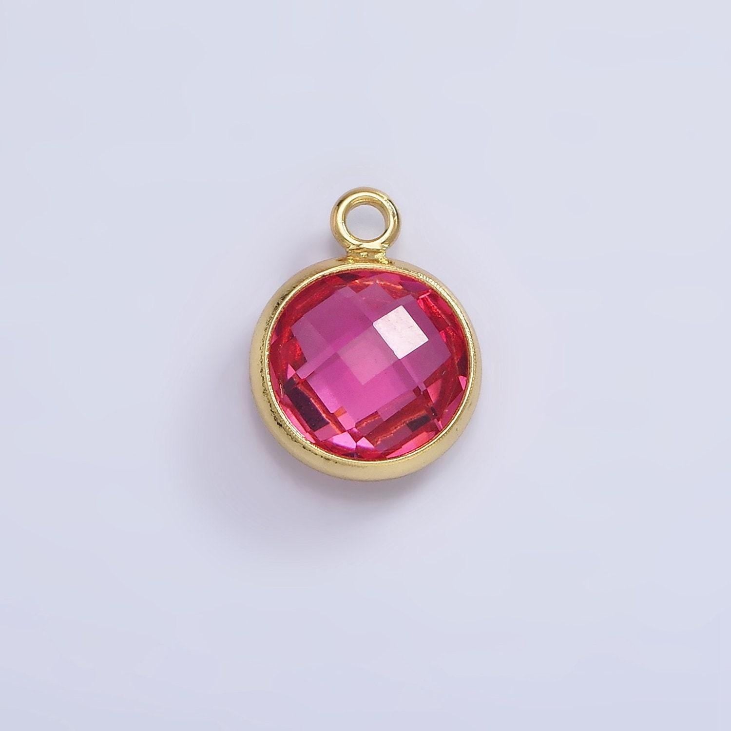 9mm round birthstone cubic zirconia circle gold charm add on component for jewelry making | n-1209 n-1210