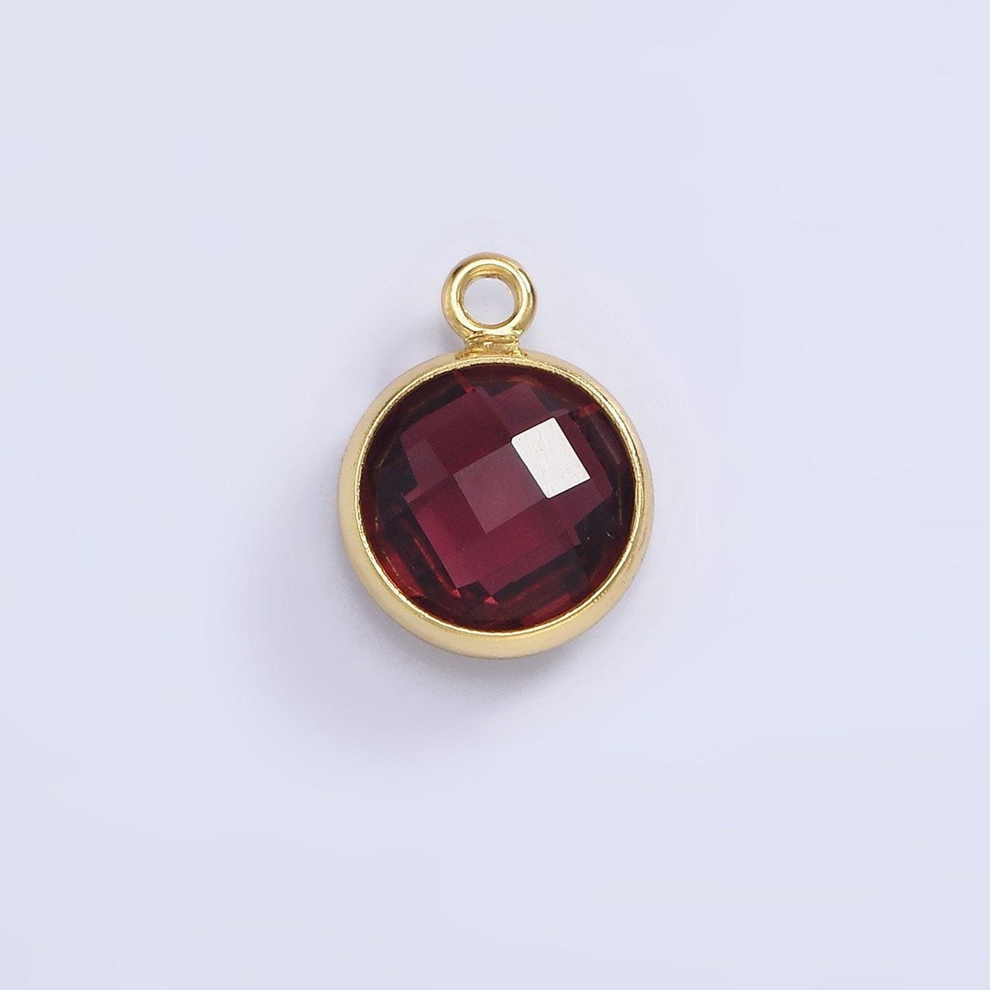 9mm round birthstone cubic zirconia circle gold charm add on component for jewelry making | n-1209 n-1210