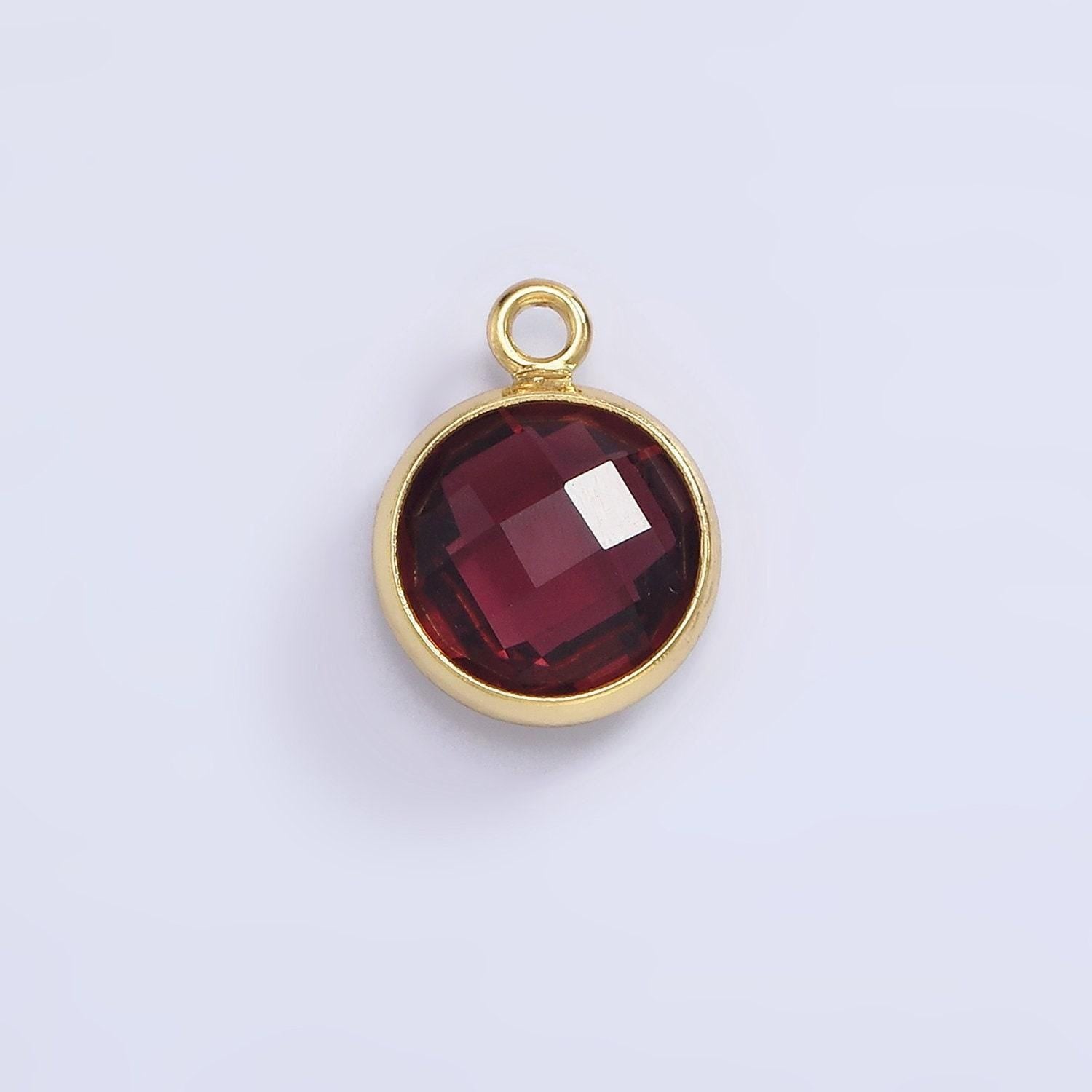 9mm round birthstone cubic zirconia circle gold charm add on component for jewelry making | n-1209 n-1210