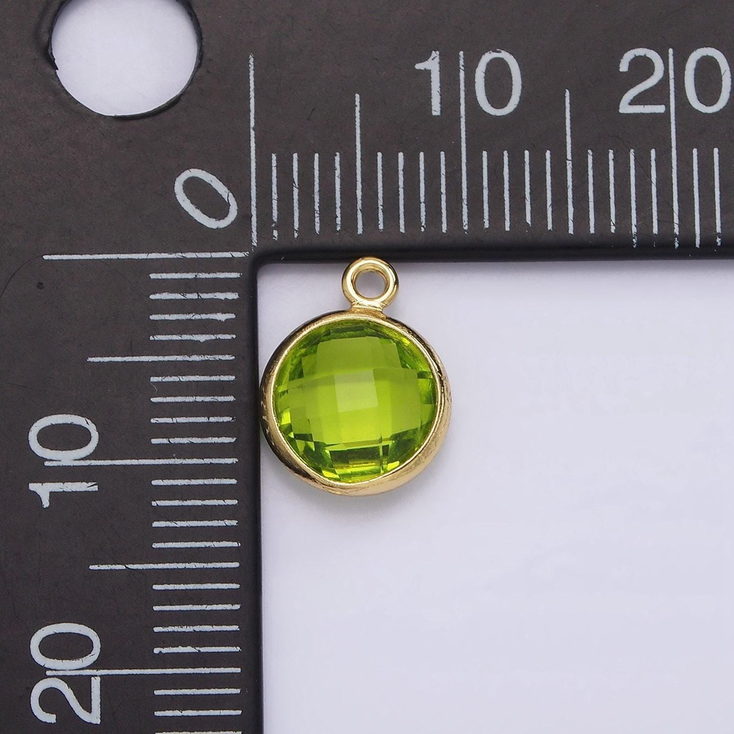 9mm round birthstone cubic zirconia circle gold charm add on component for jewelry making | n-1209 n-1210