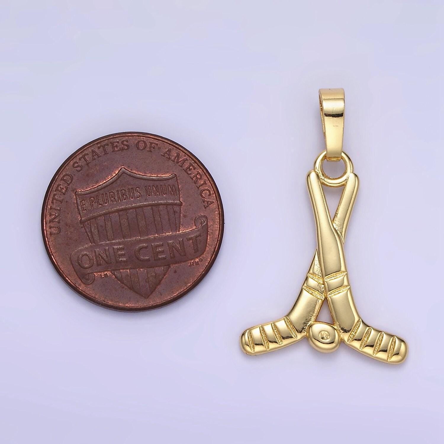 14k gold filled hockey stick charm with for sport jewelry inspired necklace bracelet component | ah-177