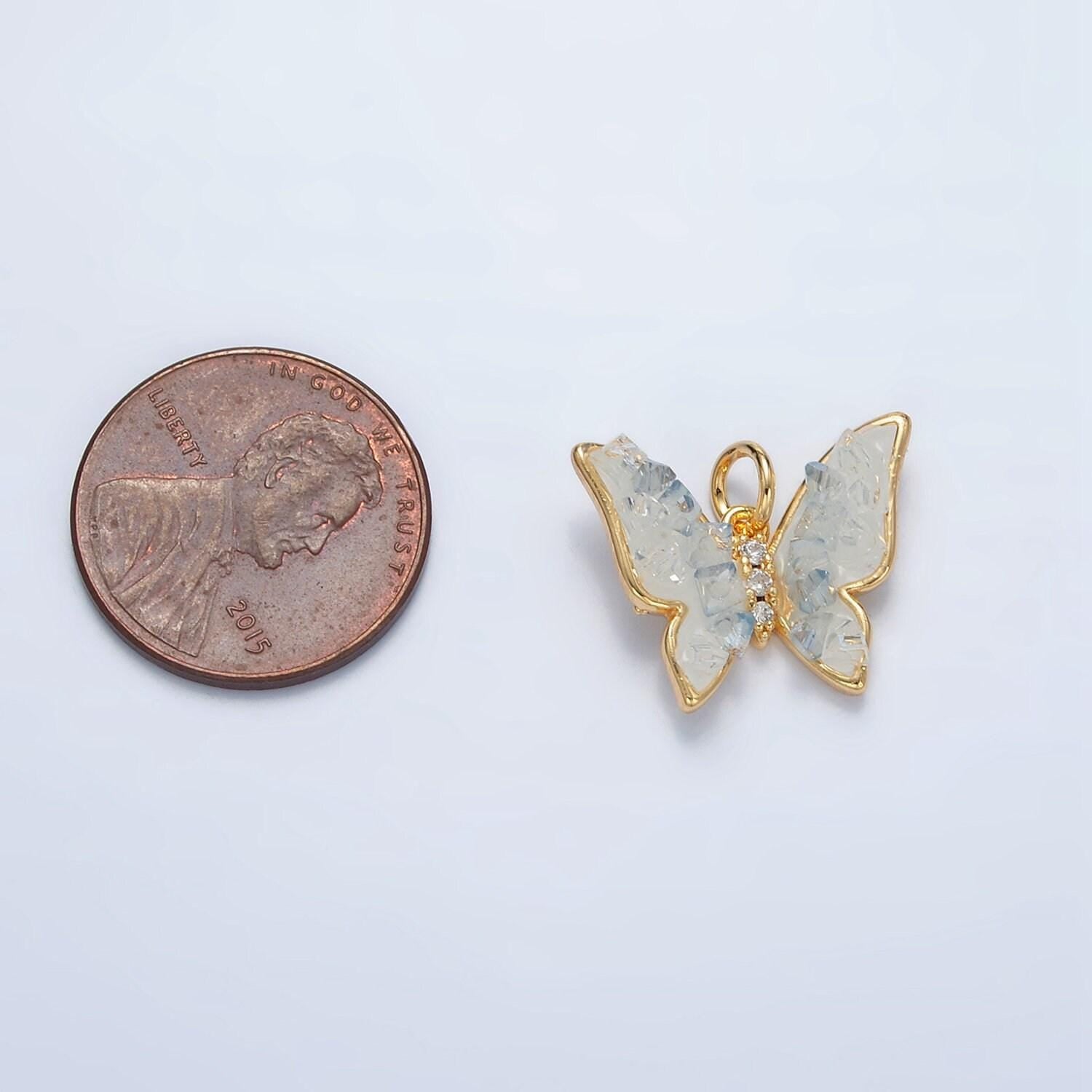 Gold filled butterfly charm with blue agate enamel | ag-933