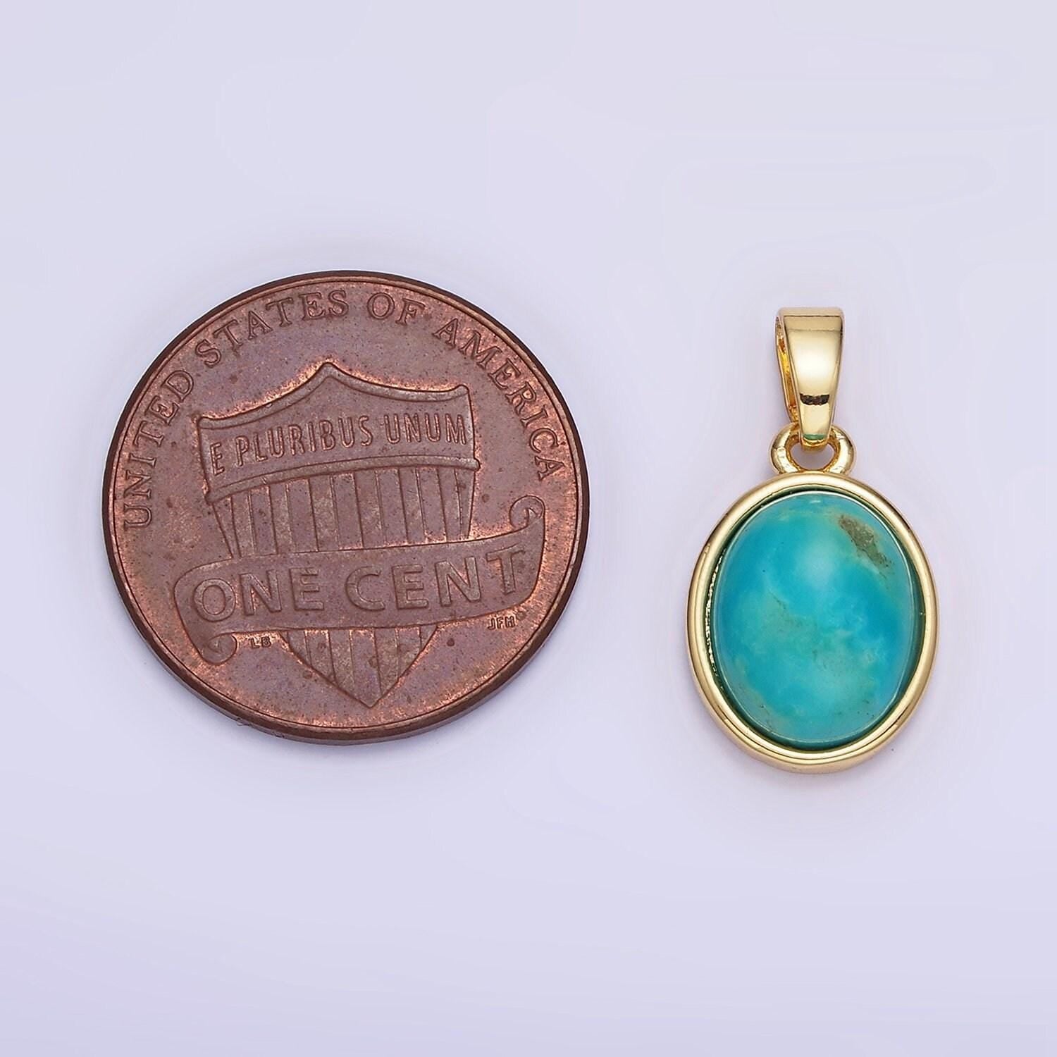 14k gold filled turquoise gemstone oval bezel pendant | ah-164