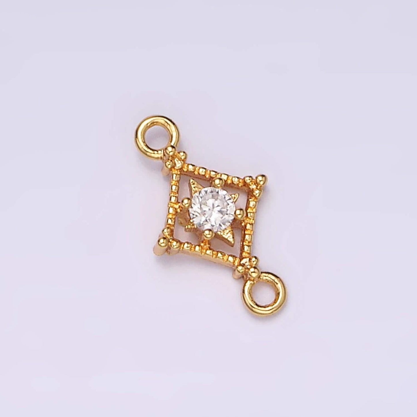 16k gold filled clear, pink, green cz celestial star beaded rhombus connector | g054 - g056