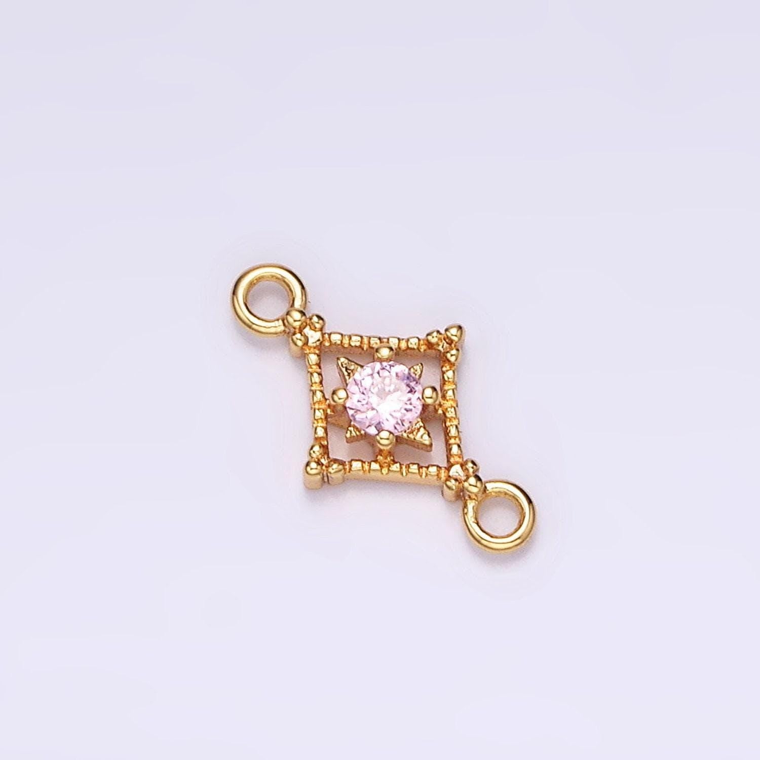 16k gold filled clear, pink, green cz celestial star beaded rhombus connector | g054 - g056