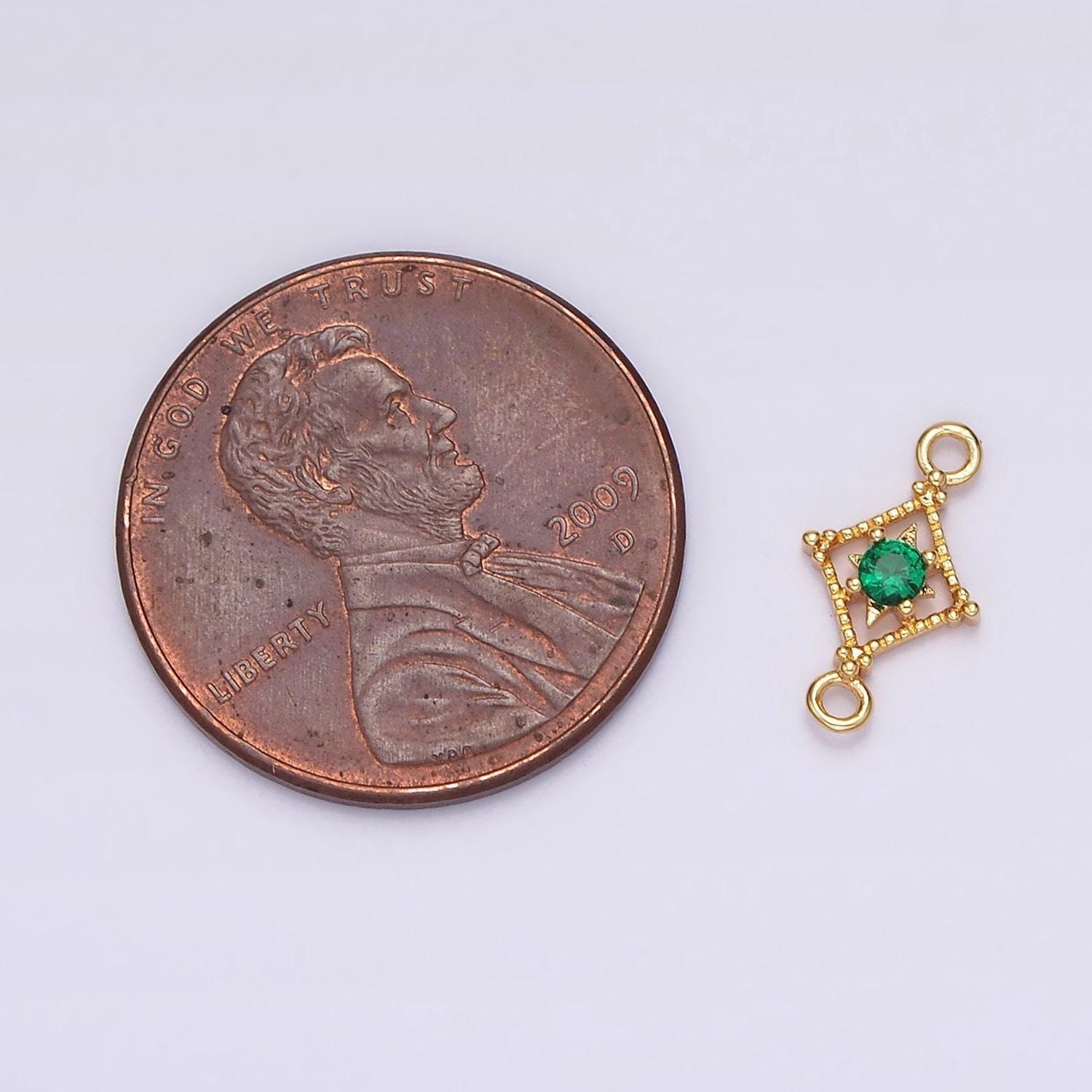 16k gold filled clear, pink, green cz celestial star beaded rhombus connector | g054 - g056