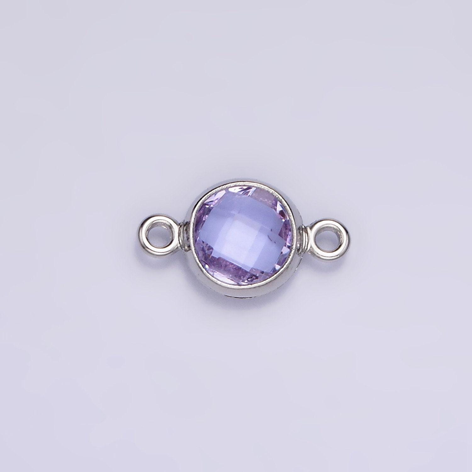 14k gold filled 7mm, 9mm purple multifaceted birthstone round connector in gold & silver | g810 - g813