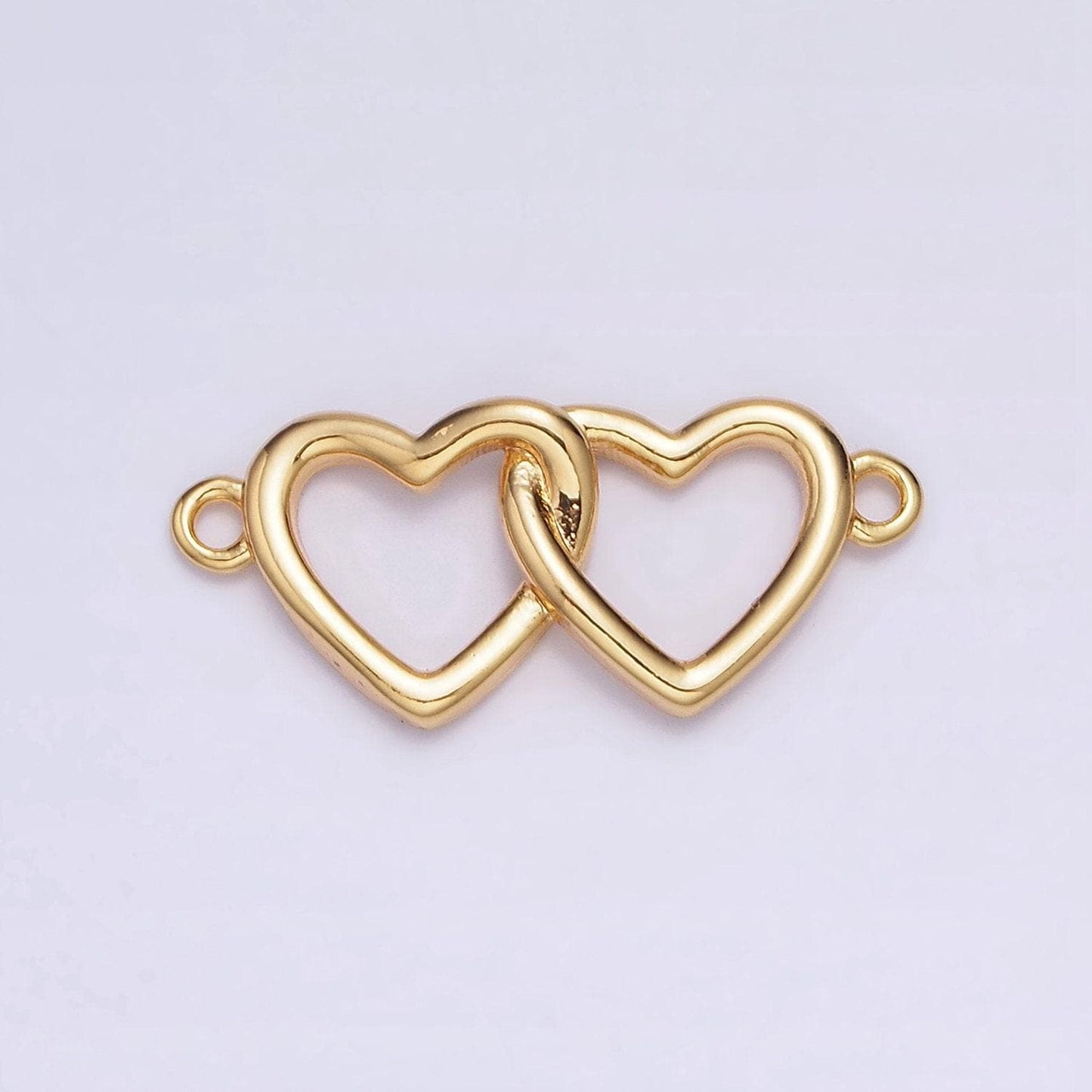 24k gold filled double open heart minimalist connector | g646