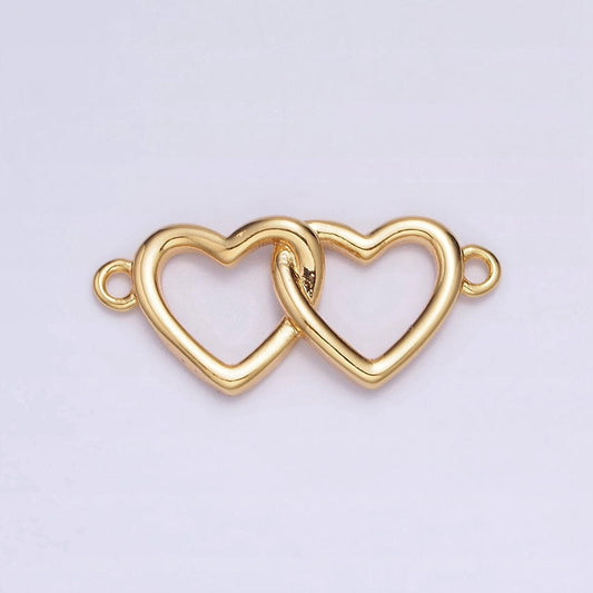 24k gold filled double open heart minimalist connector | g646