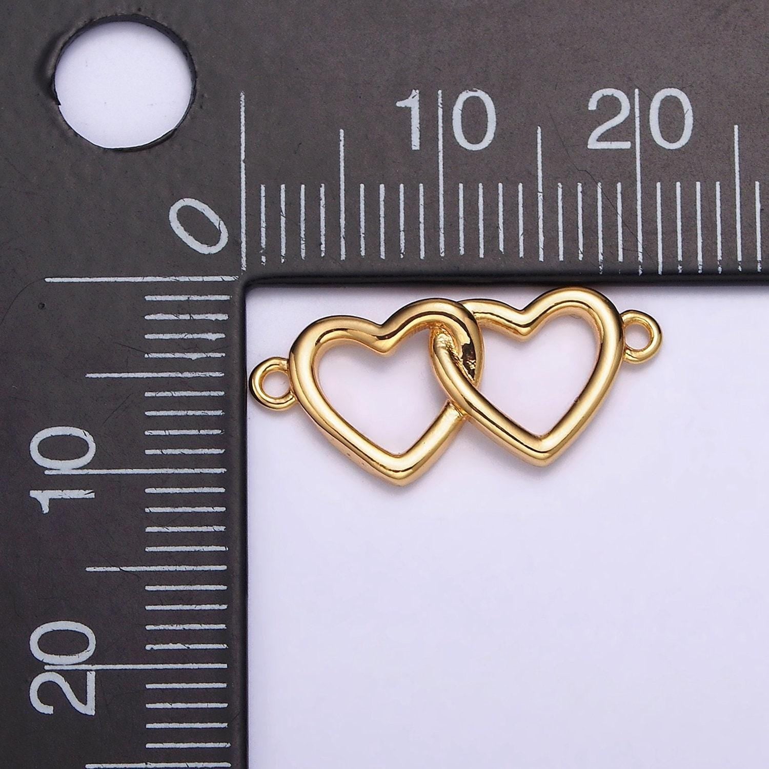 24k gold filled double open heart minimalist connector | g646
