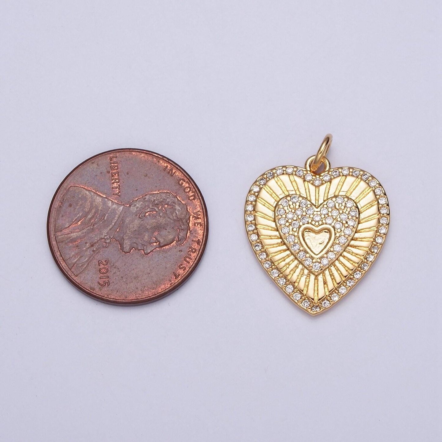 24k gold micro pave cz heart pendant radiant style antique charm sunburst hearts pendant for minimalist jewelry supply | x-130