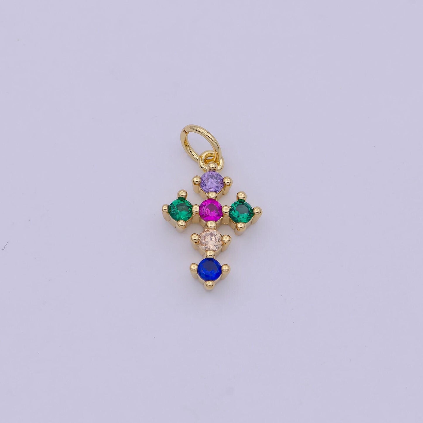 Micro 8.1x15mm cz cross religious charm 14k gold filled micro pave cross clear rainbow multi color charm for bracelet necklace earring,n-415