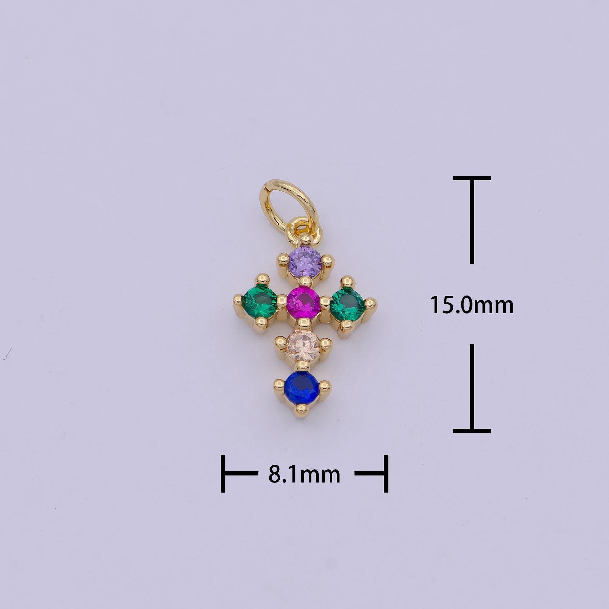 Micro 8.1x15mm cz cross religious charm 14k gold filled micro pave cross clear rainbow multi color charm for bracelet necklace earring,n-415