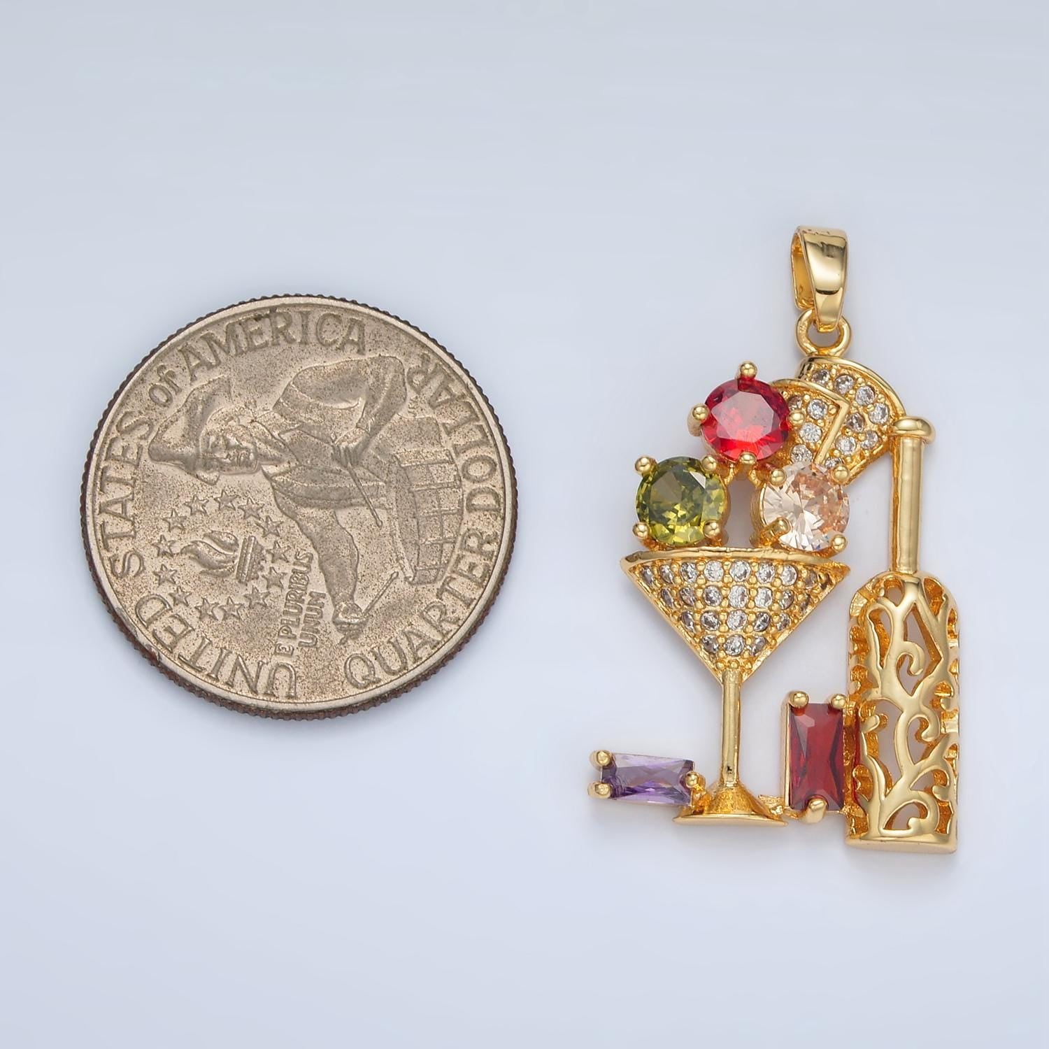 Gold colorful micro pave cubic zirconia cz drinking cup wine glass pendant with wine bottle charm for diy jewelry necklace making i708