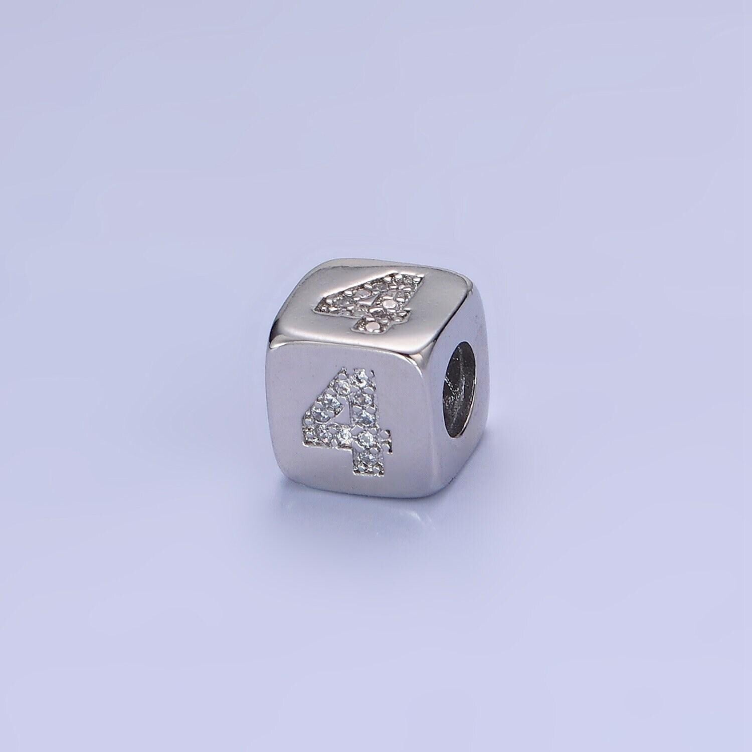9mm silver initial number beads, 1,2,3,4,5,6,7 beads, arabic number beads micro pave dice block charm for bracelet necklace supply 0-9 year
