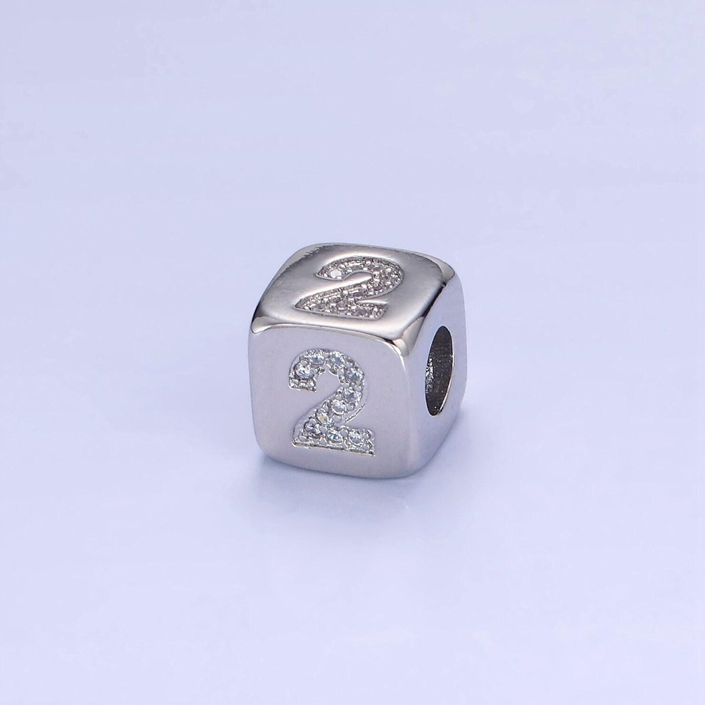 9mm silver initial number beads, 1,2,3,4,5,6,7 beads, arabic number beads micro pave dice block charm for bracelet necklace supply 0-9 year