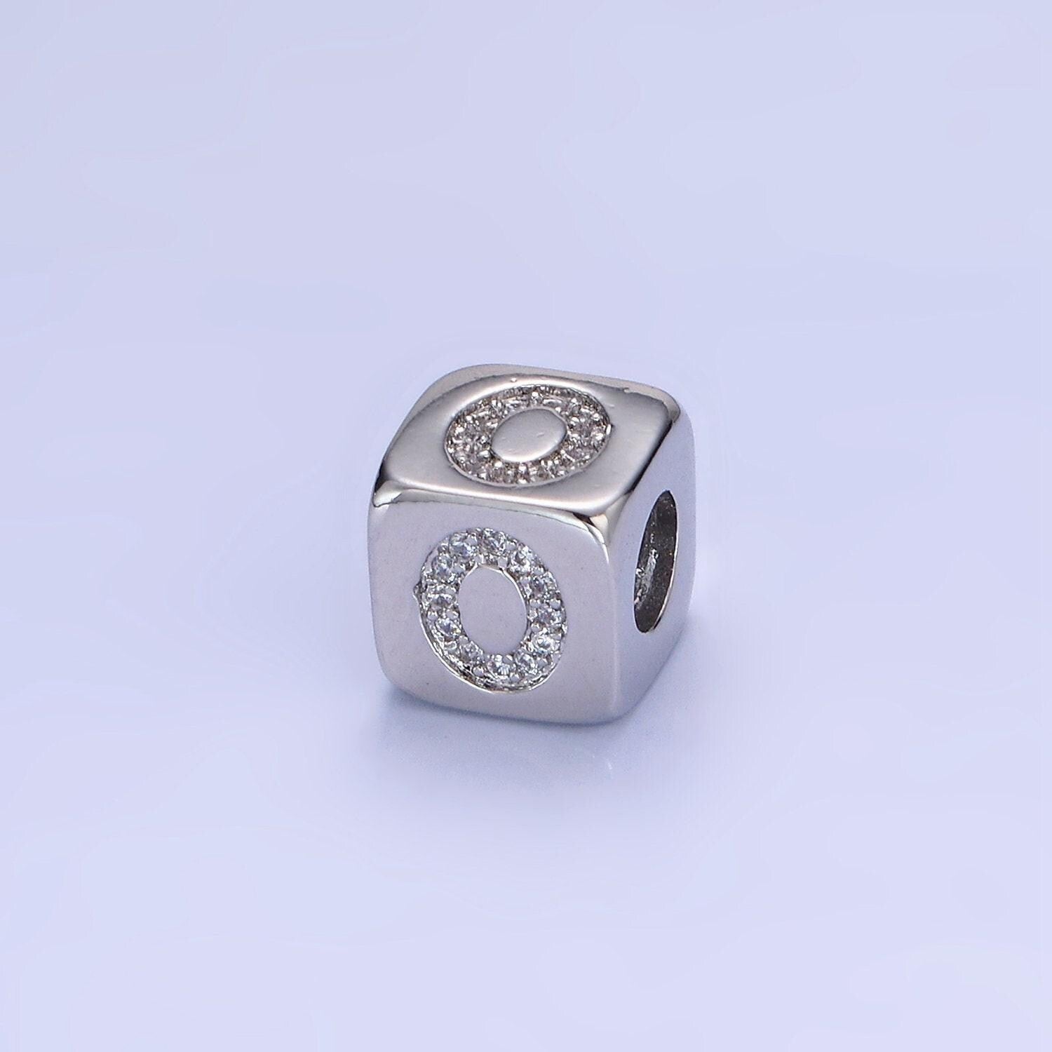 9mm silver initial number beads, 1,2,3,4,5,6,7 beads, arabic number beads micro pave dice block charm for bracelet necklace supply 0-9 year