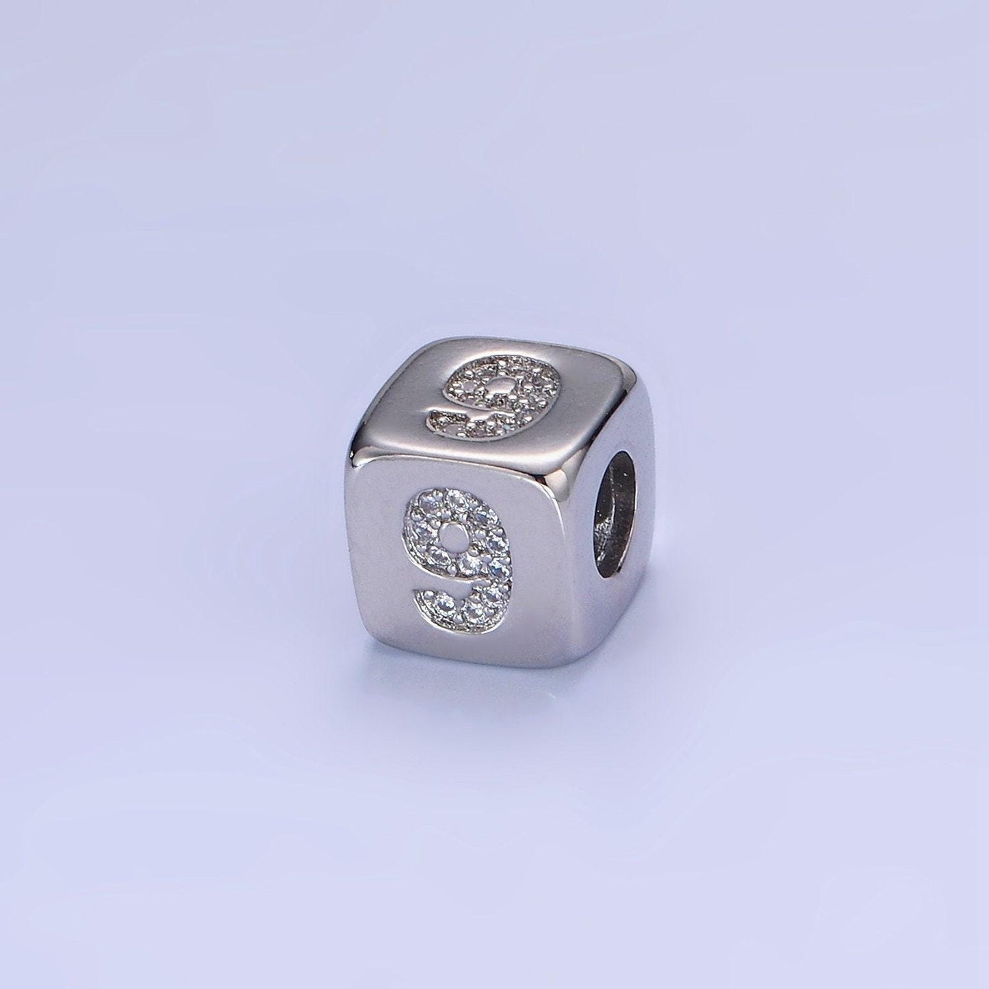 9mm silver initial number beads, 1,2,3,4,5,6,7 beads, arabic number beads micro pave dice block charm for bracelet necklace supply 0-9 year