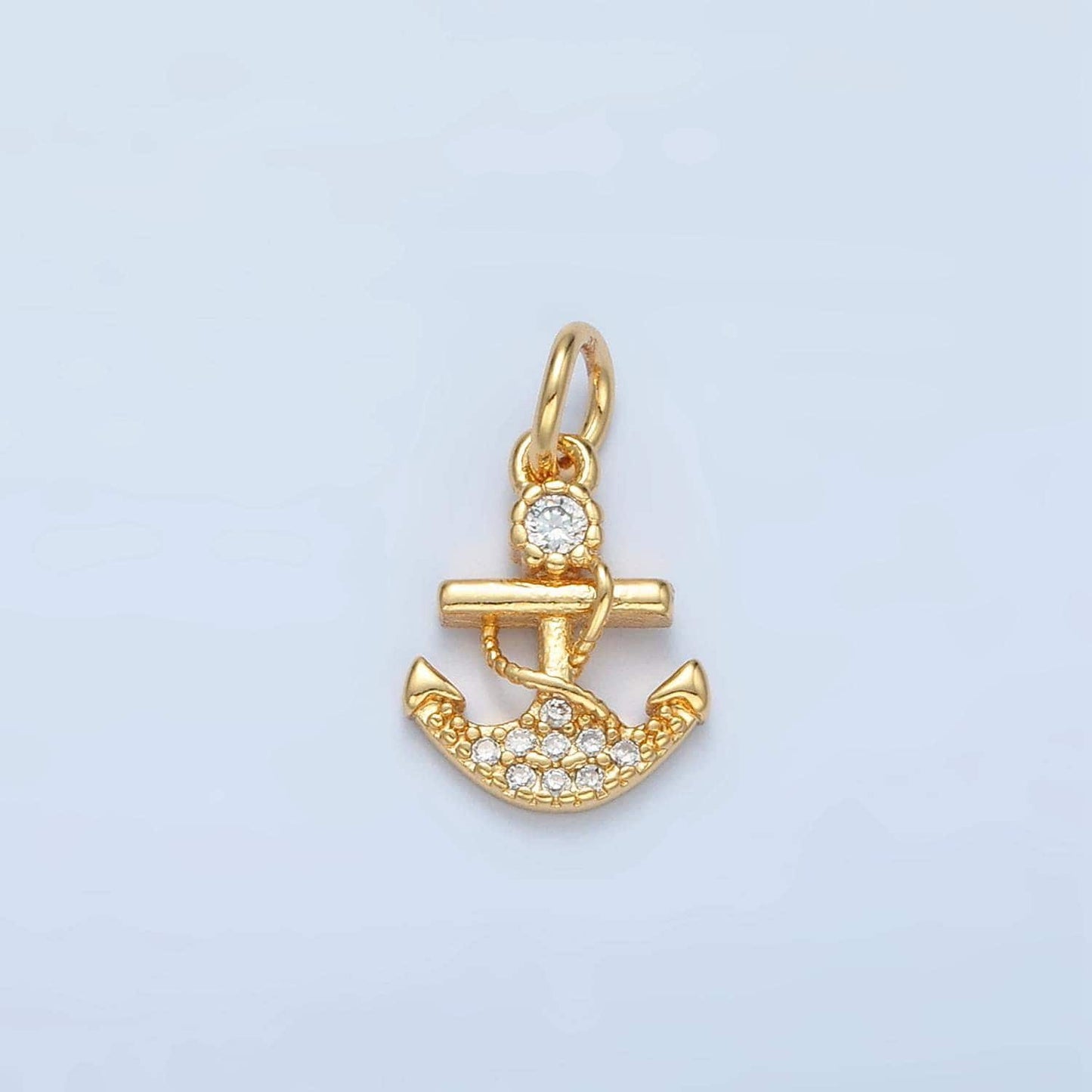 Sea anchor w/ rope micro paved cz gold filled sea charm | x-556
