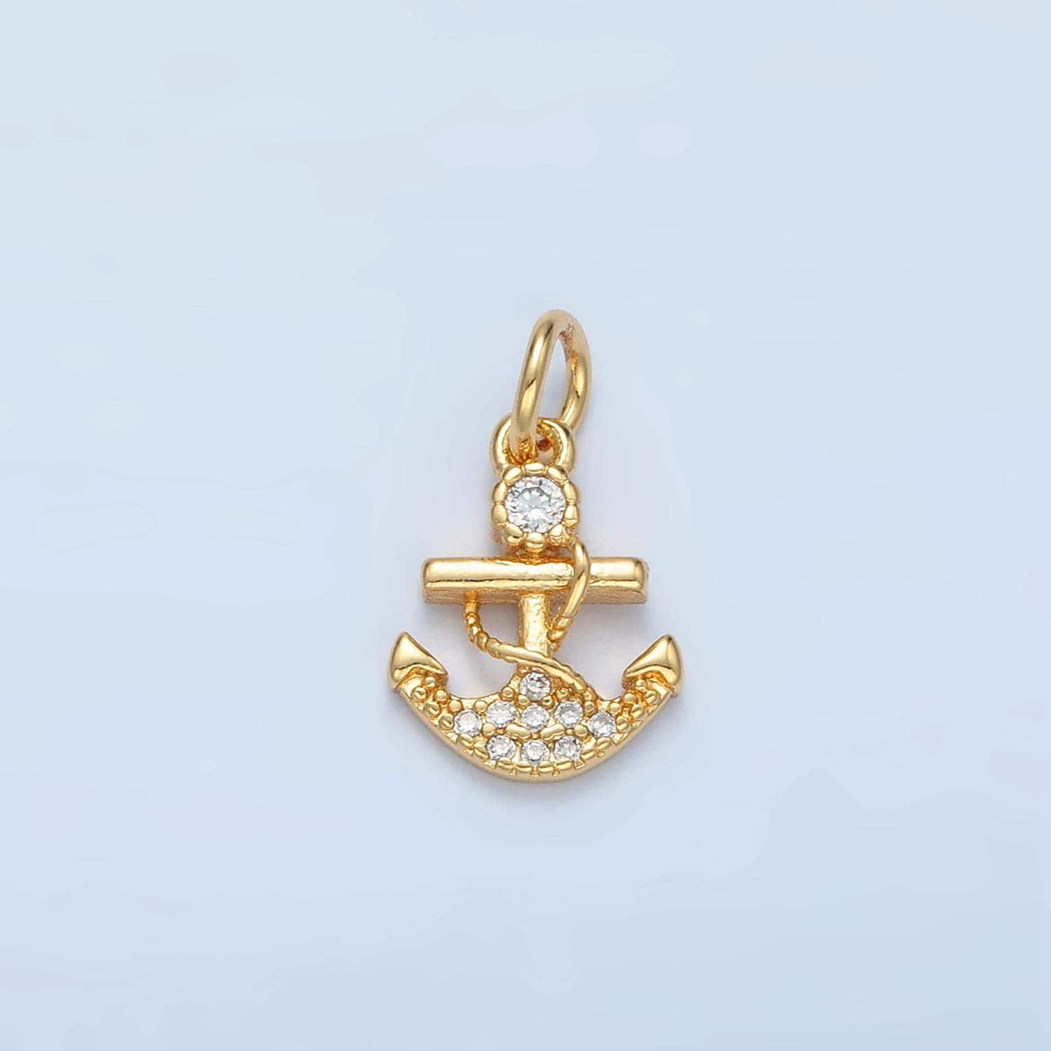 Sea anchor w/ rope micro paved cz gold filled sea charm | x-556