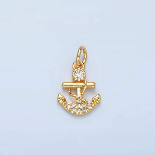 Sea anchor w/ rope micro paved cz gold filled sea charm | x-556