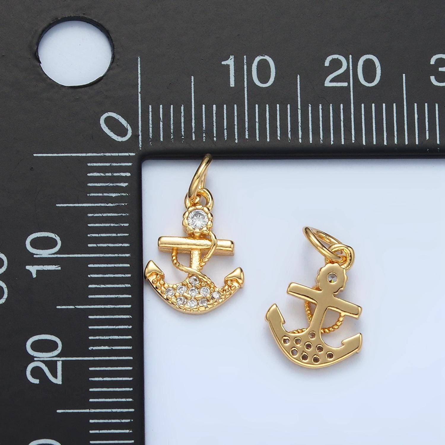 Sea anchor w/ rope micro paved cz gold filled sea charm | x-556