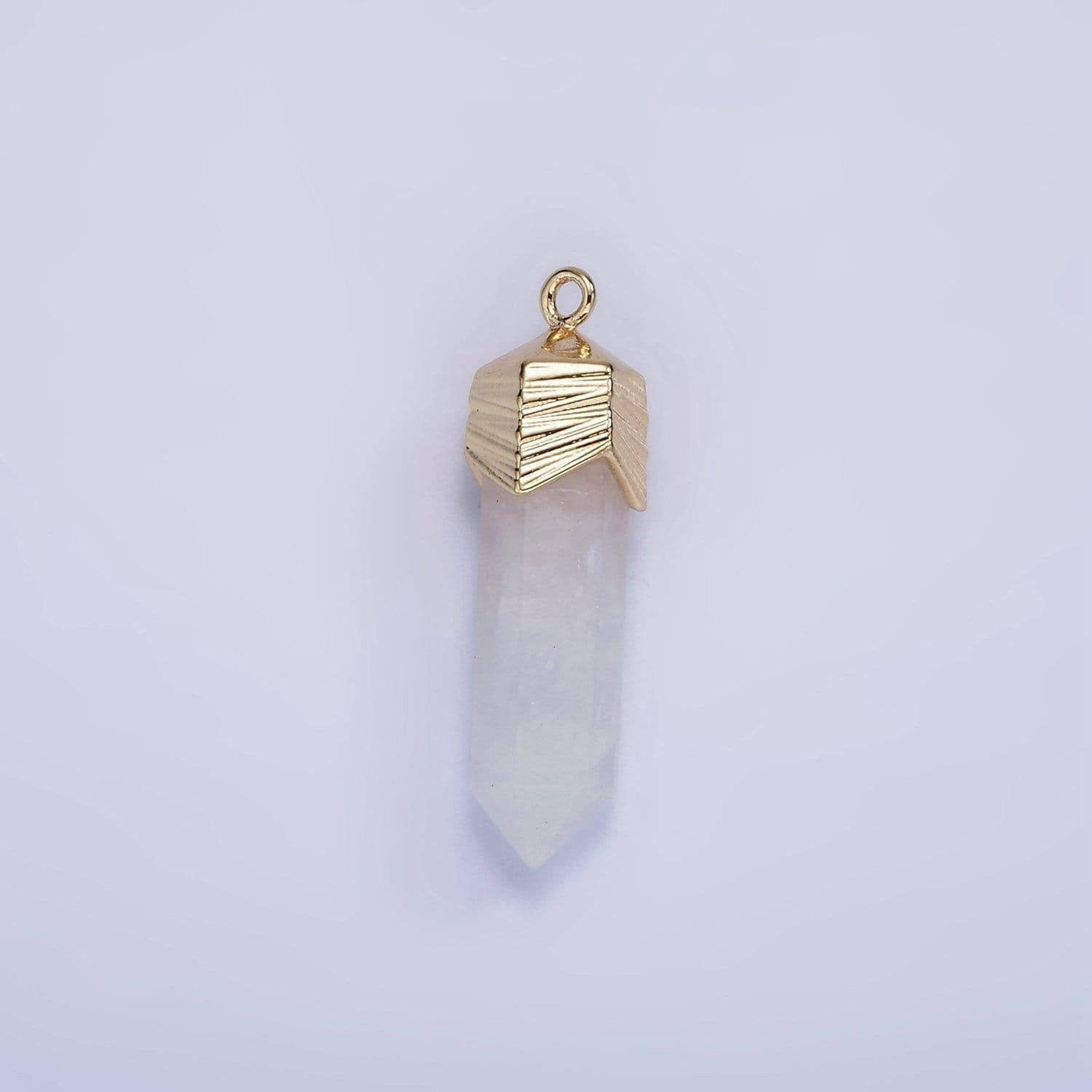 Dainty gemstone spike pendant charm with gold plated edges rose quartz onyx blue lapiz amazonite pendant ag333