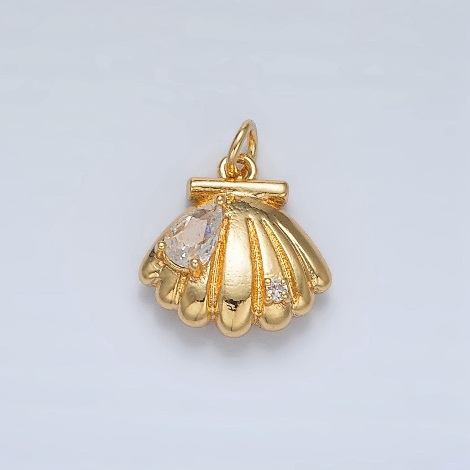 Gold filled beach shell teardrop cz charm for summer inspiration | ac-160