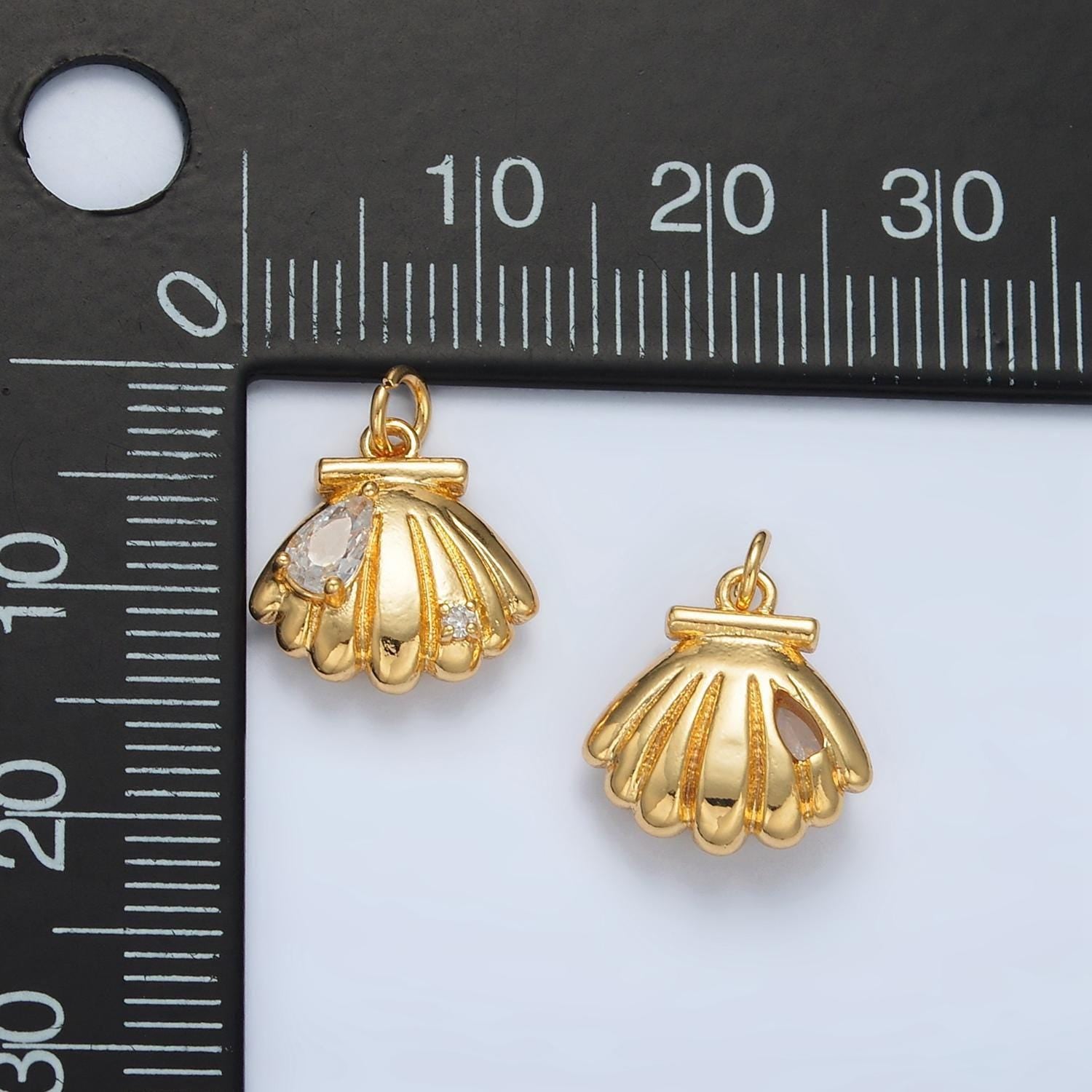 Gold filled beach shell teardrop cz charm for summer inspiration | ac-160