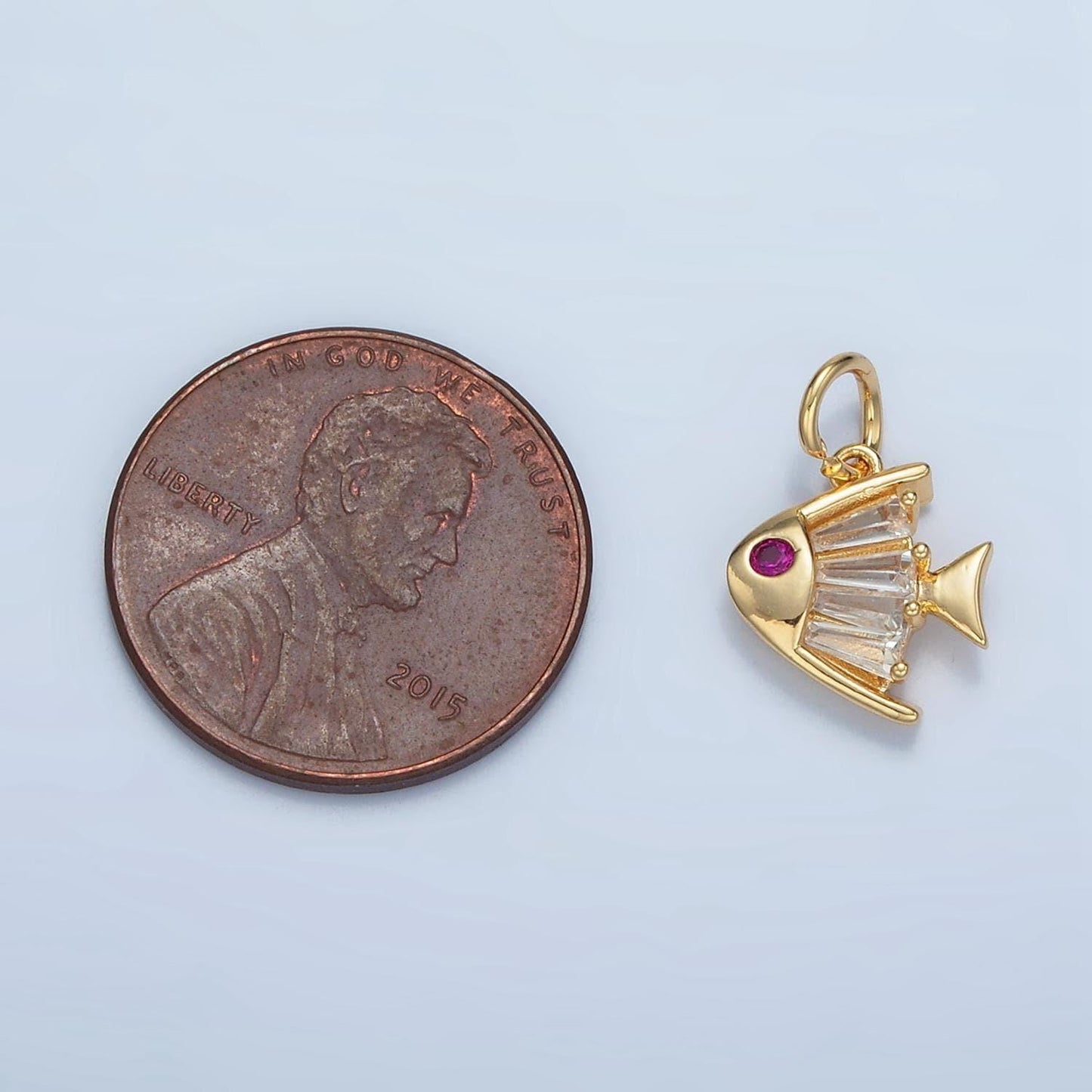 Mini cz angel fish fuchsia cz eye ocean and animal charm | e-739